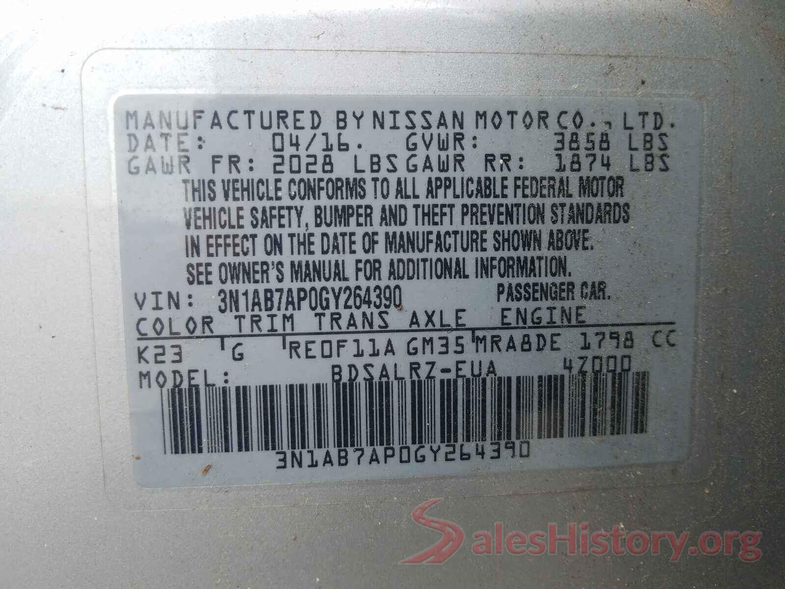 3N1AB7AP0GY264390 2016 NISSAN SENTRA