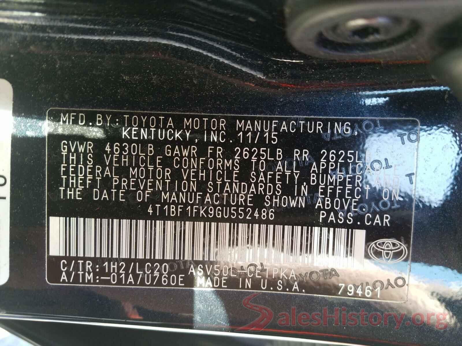 4T1BF1FK9GU552486 2016 TOYOTA CAMRY