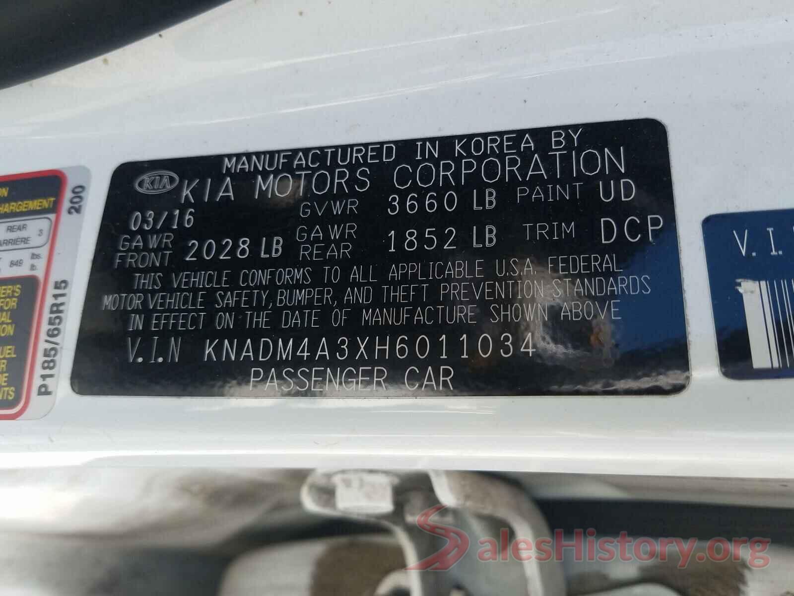 KNADM4A3XH6011034 2017 KIA RIO