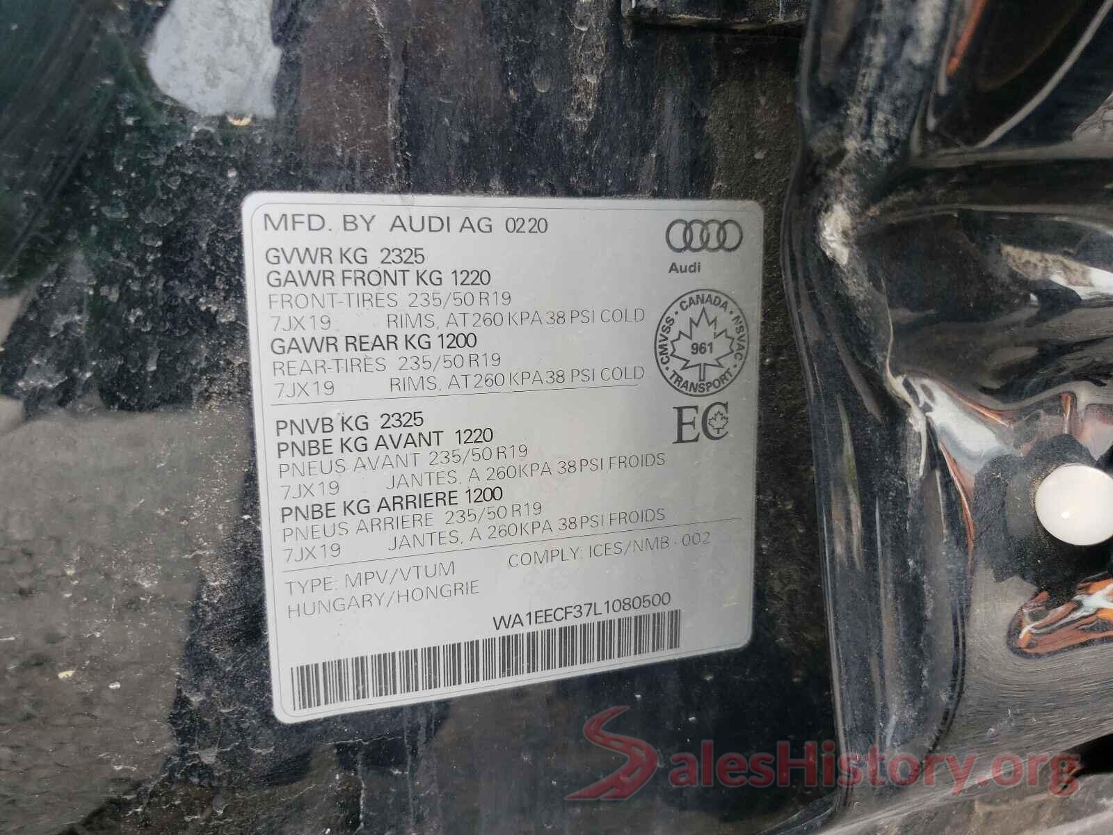 WA1EECF37L1080500 2020 AUDI Q3