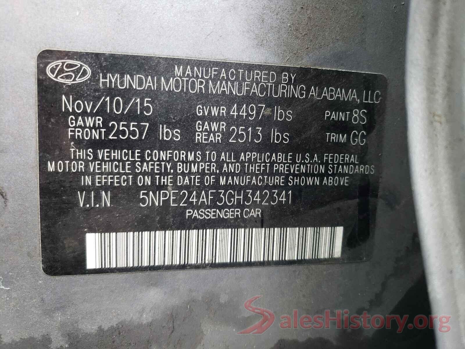 5NPE24AF3GH342341 2016 HYUNDAI SONATA