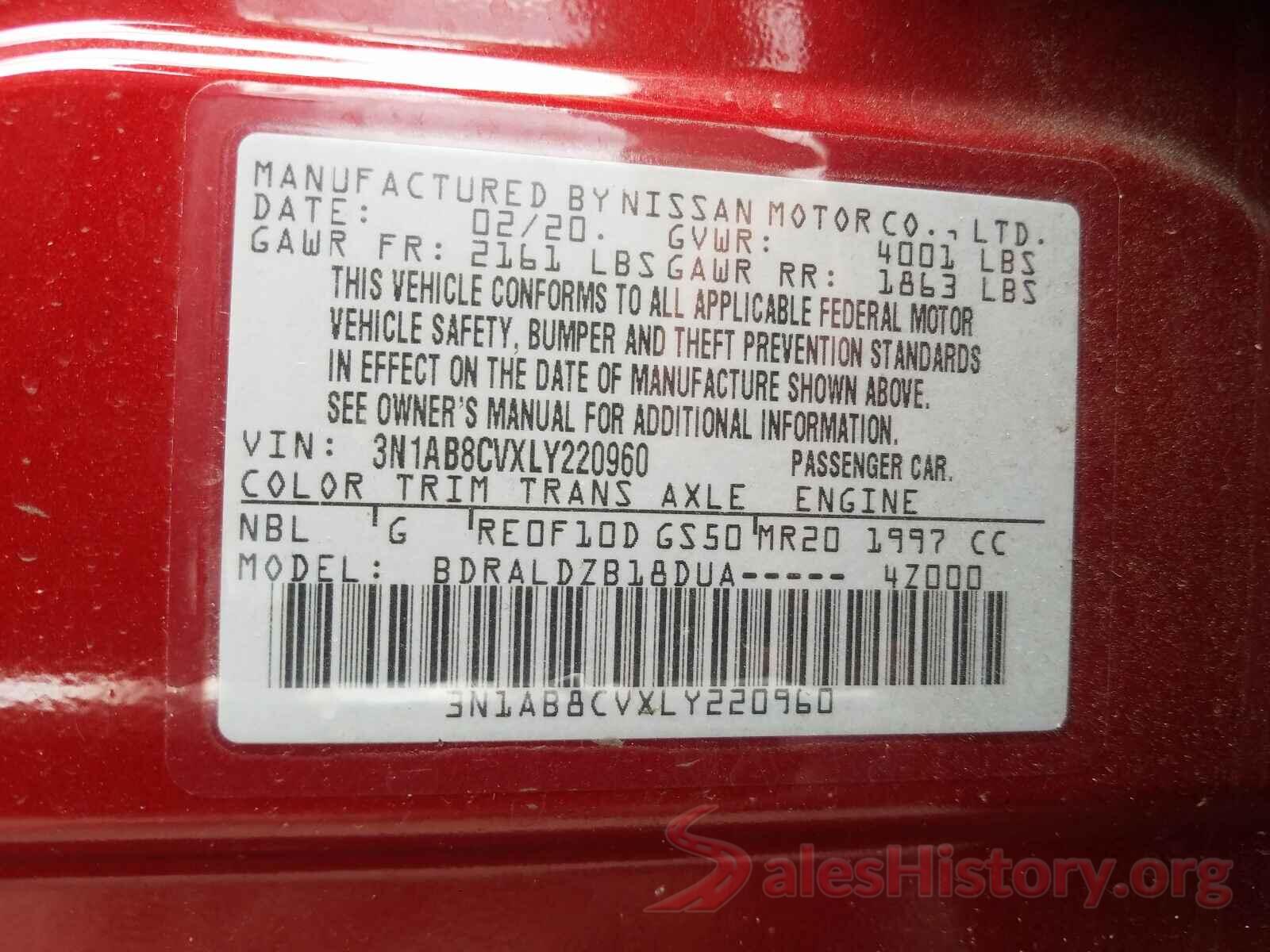 3N1AB8CVXLY220960 2020 NISSAN SENTRA