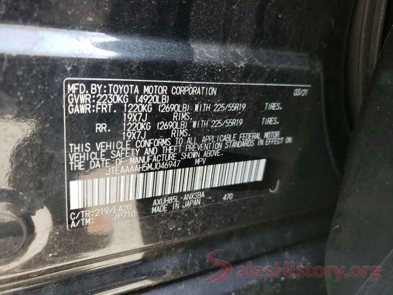 JTEAAAAH5MJ046947 2021 TOYOTA VENZA