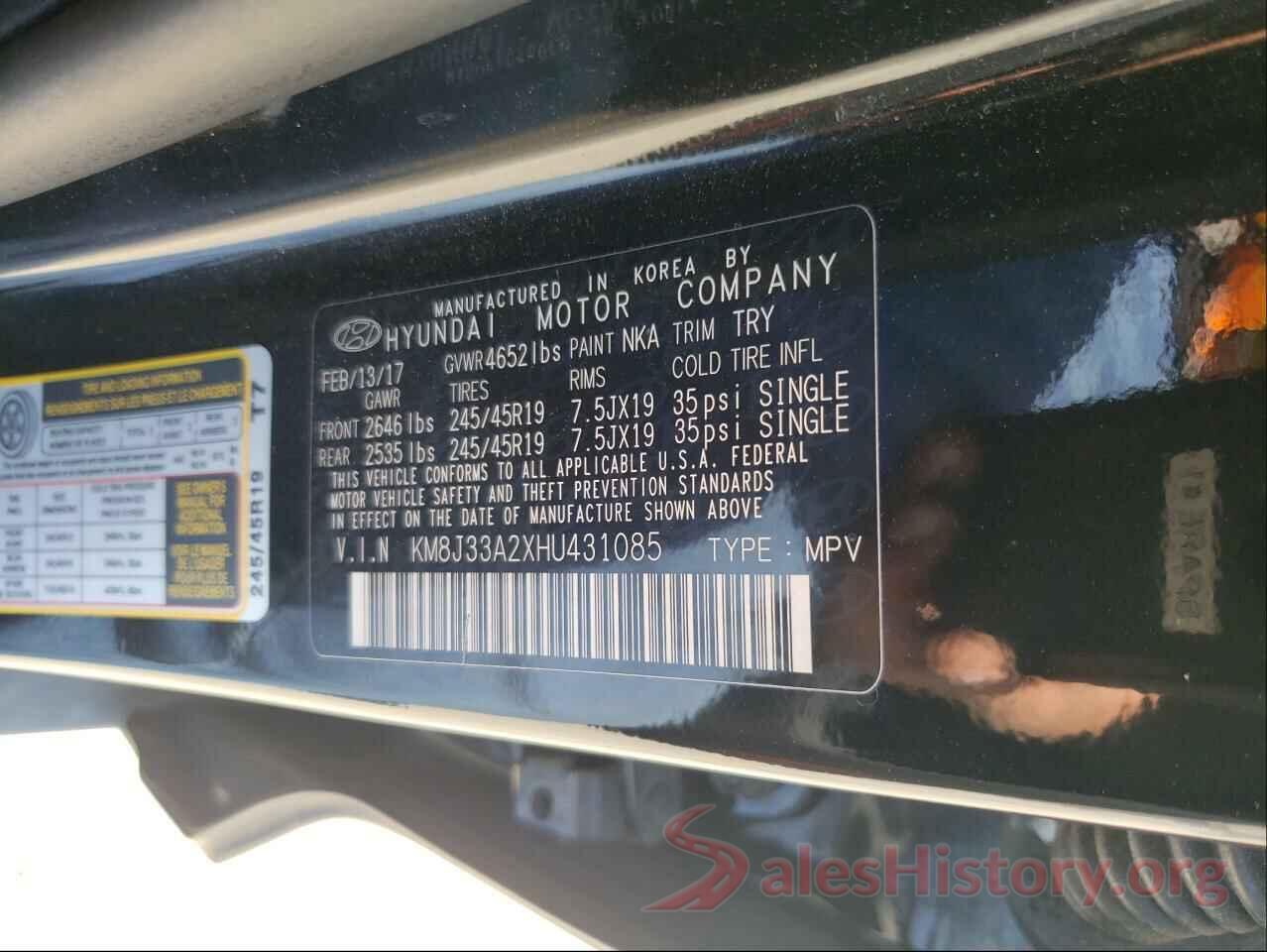 KM8J33A2XHU431085 2017 HYUNDAI TUCSON