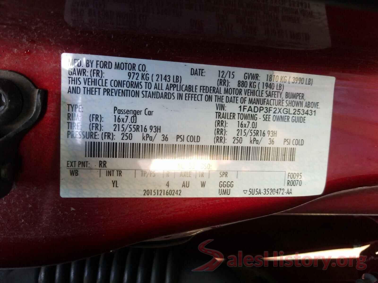 1FADP3F2XGL253431 2016 FORD FOCUS