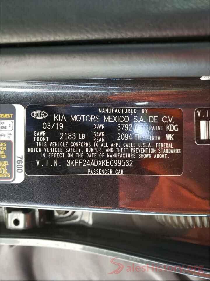 3KPF24ADXKE099532 2019 KIA FORTE