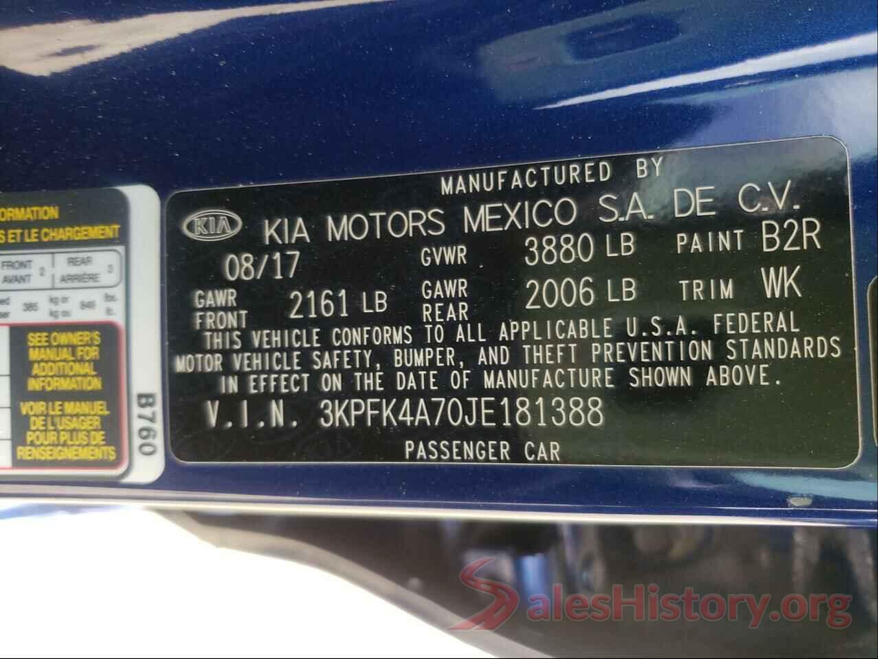 3KPFK4A70JE181388 2018 KIA FORTE