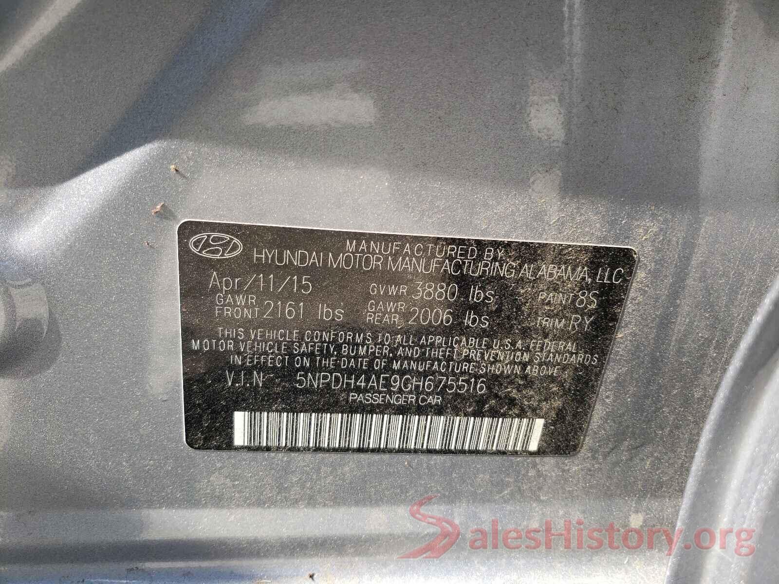 5NPDH4AE9GH675516 2016 HYUNDAI ELANTRA