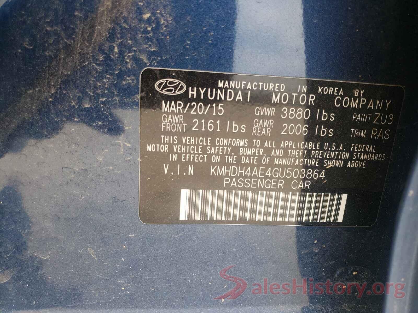 KMHDH4AE4GU503864 2016 HYUNDAI ELANTRA