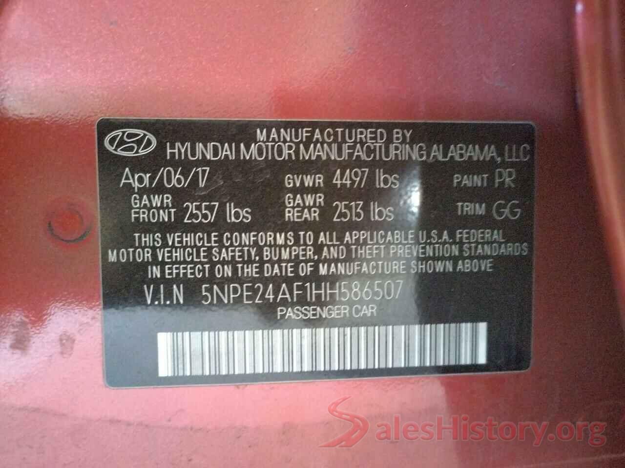 5NPE24AF1HH586507 2017 HYUNDAI SONATA