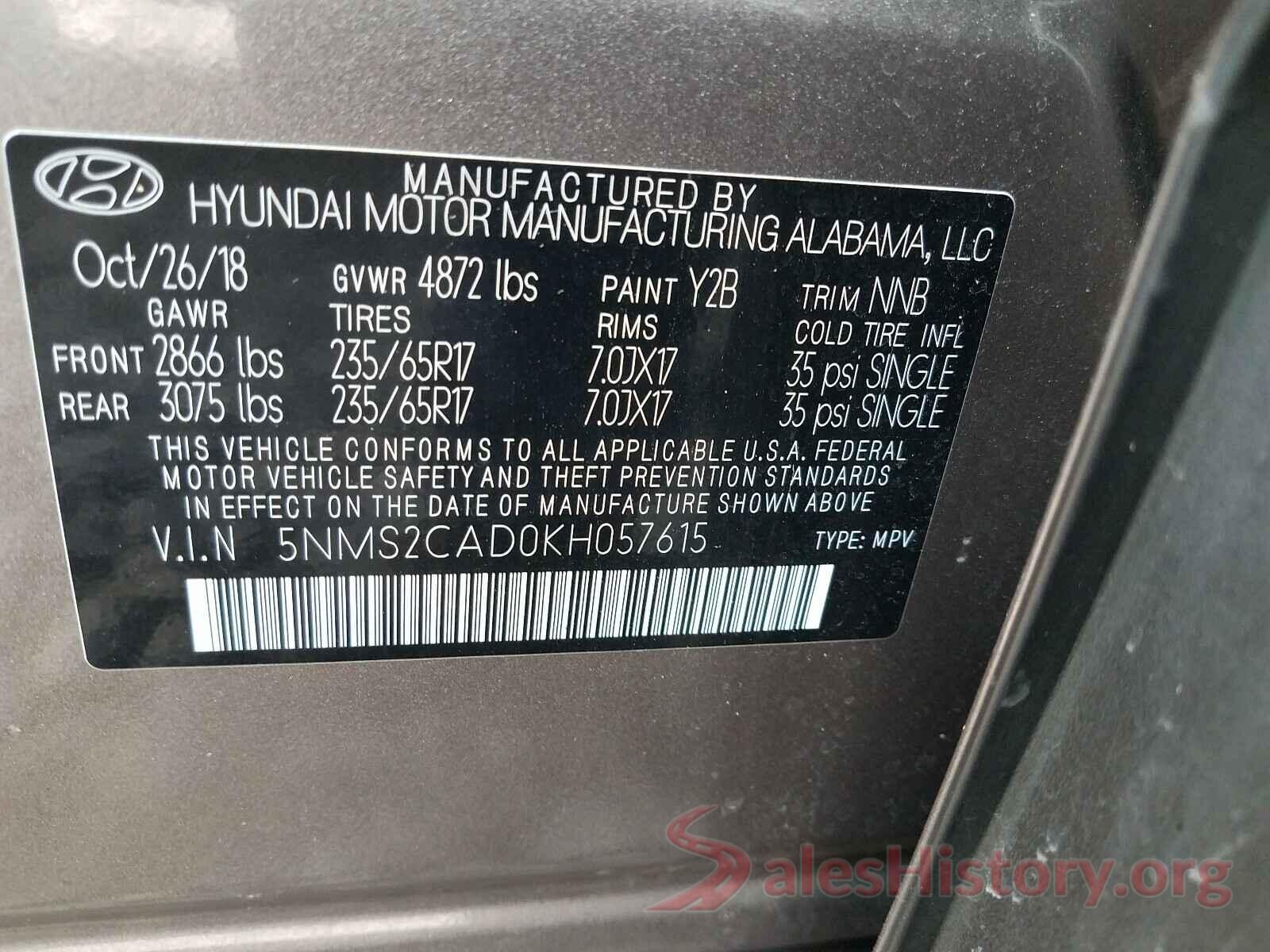 5NMS2CAD0KH057615 2019 HYUNDAI SANTA FE