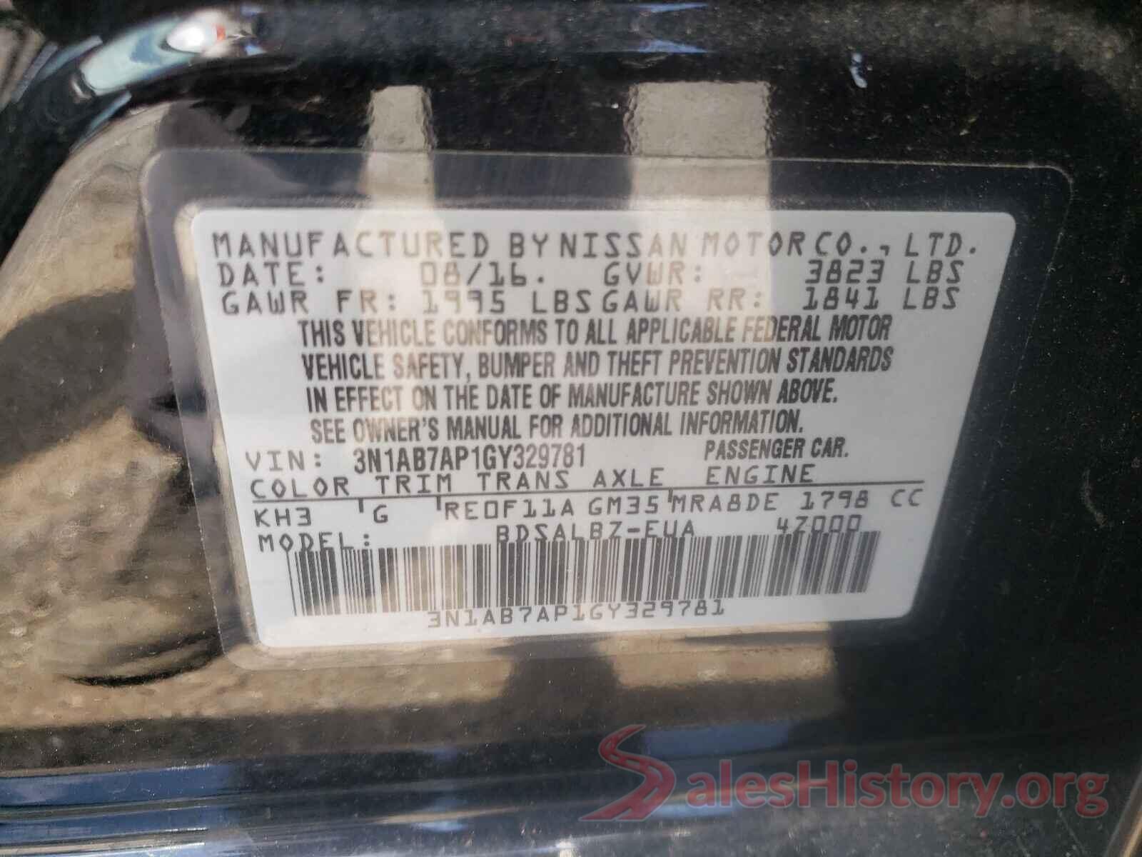 3N1AB7AP1GY329781 2016 NISSAN SENTRA