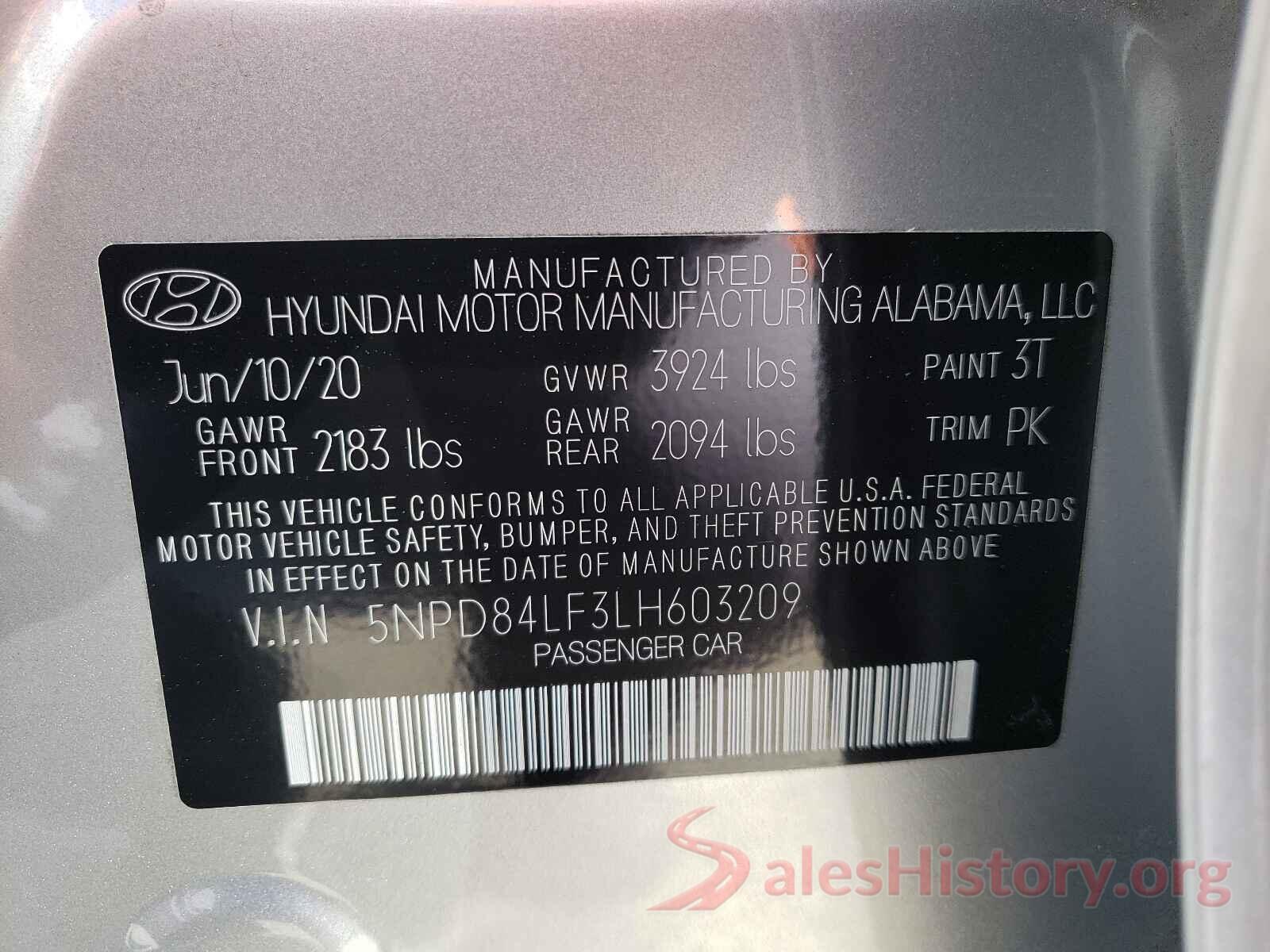 5NPD84LF3LH603209 2020 HYUNDAI ELANTRA