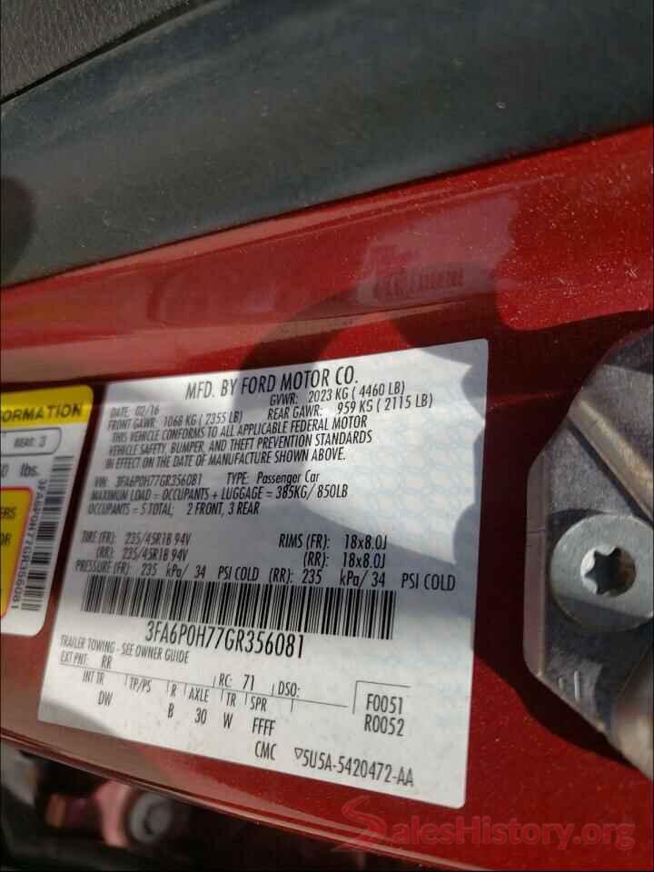 3FA6P0H77GR356081 2016 FORD FUSION