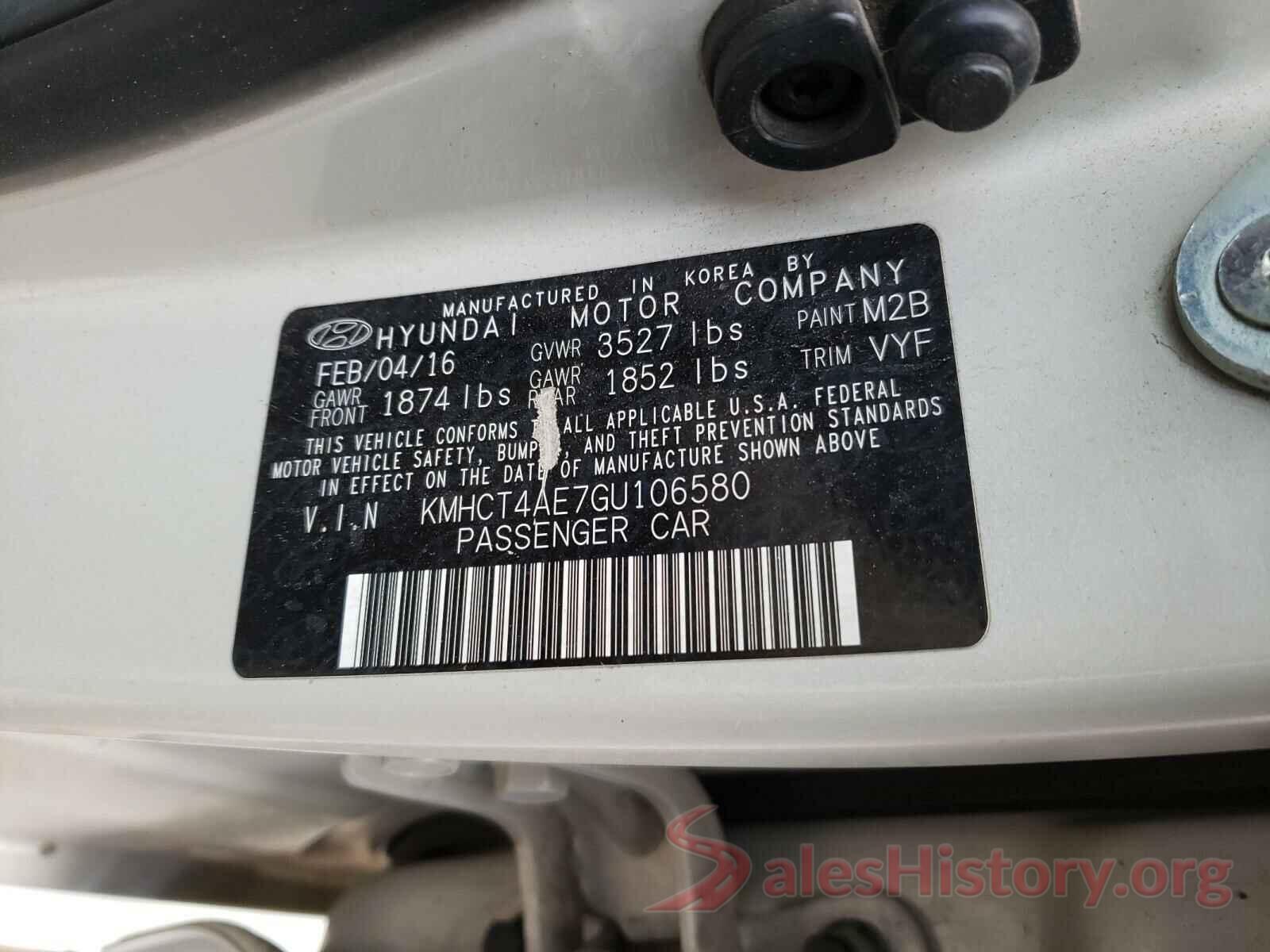 KMHCT4AE7GU106580 2016 HYUNDAI ACCENT