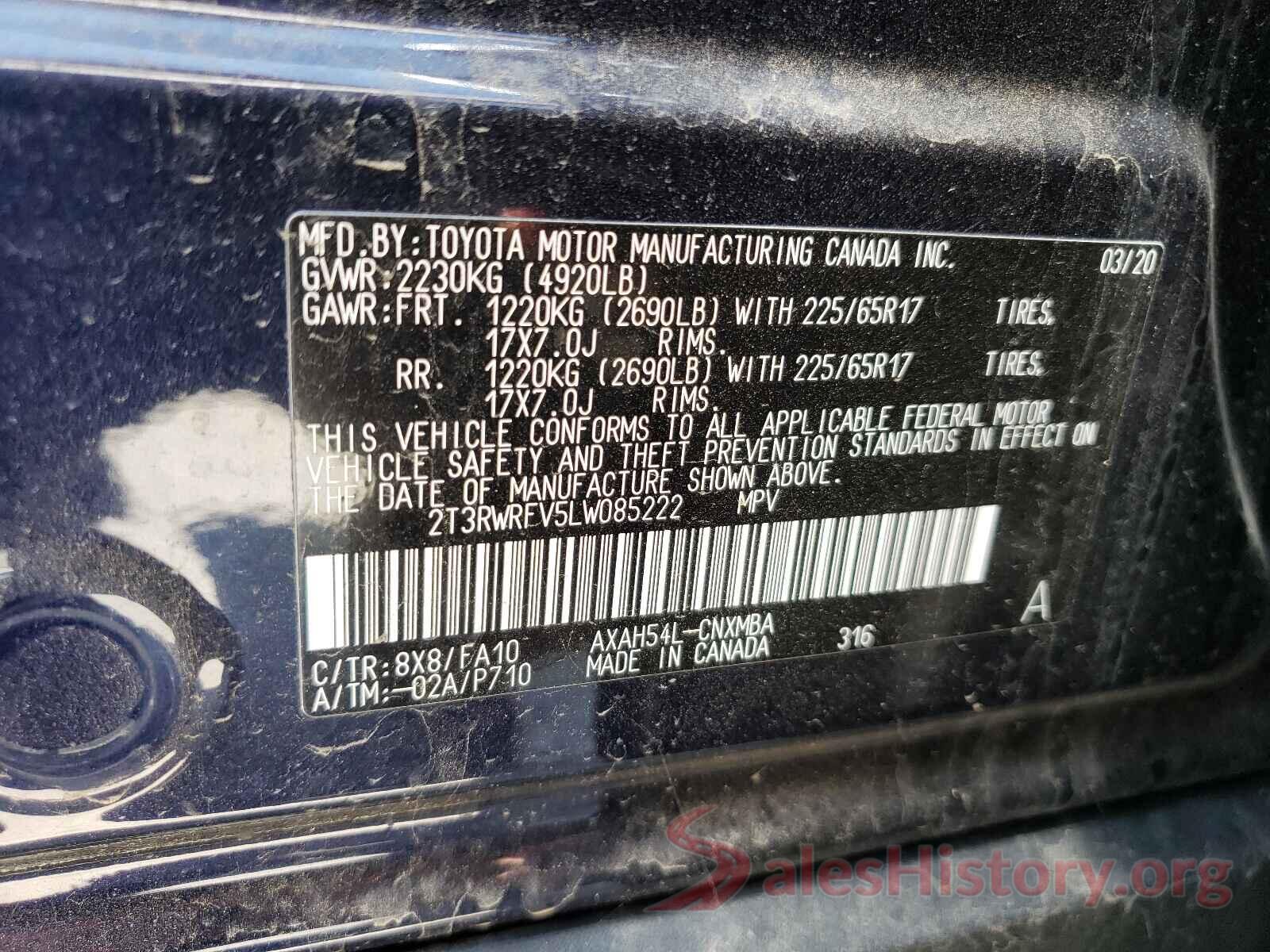 2T3RWRFV5LW085222 2020 TOYOTA RAV4