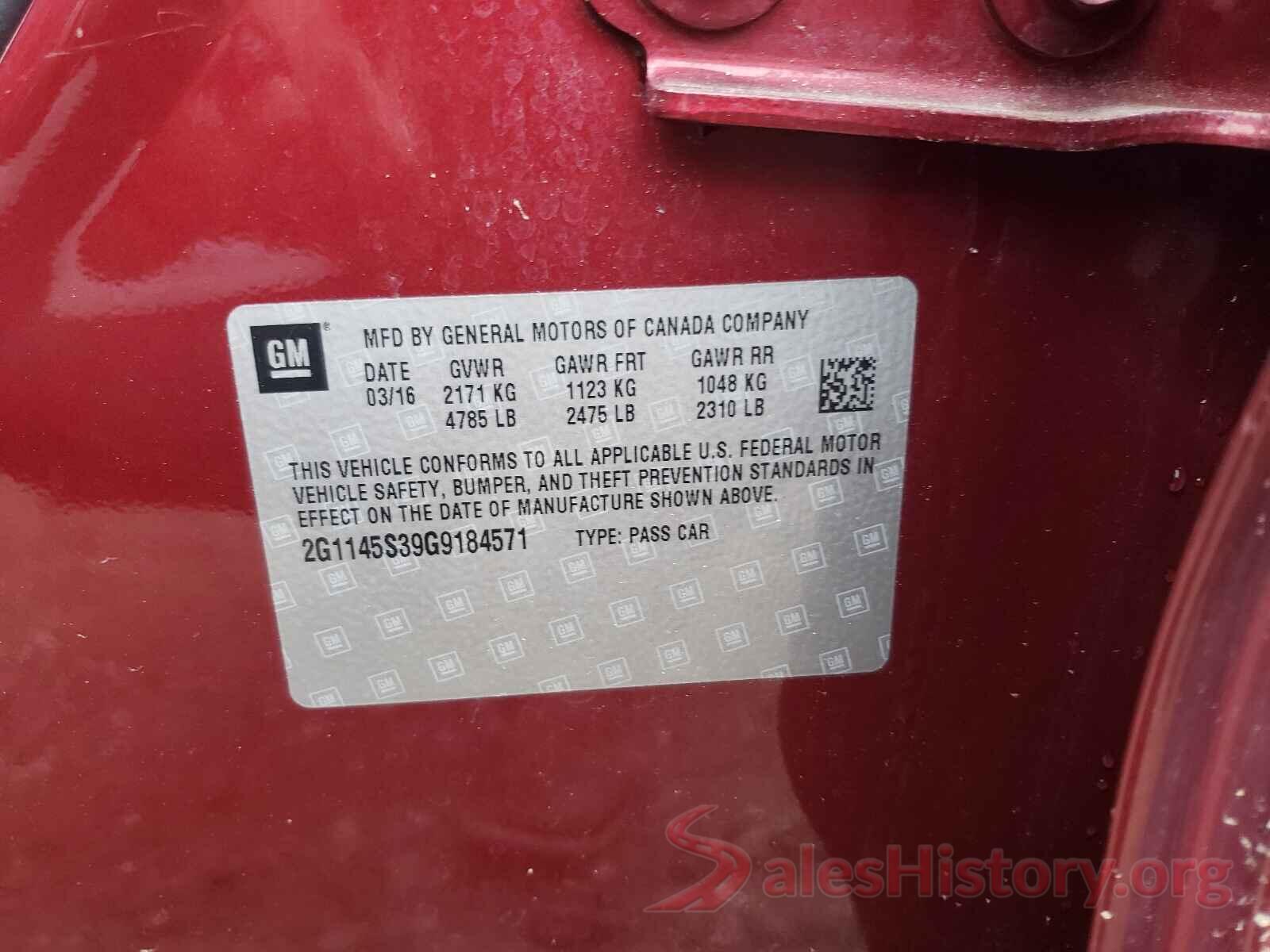 2G1145S39G9184571 2016 CHEVROLET IMPALA