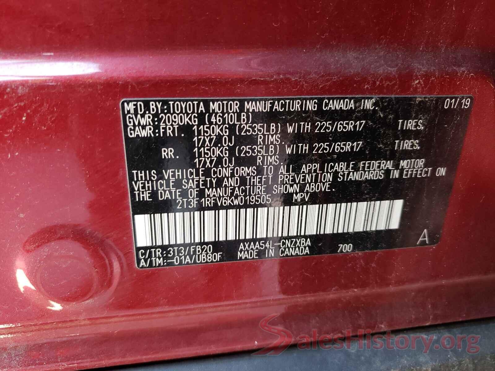 2T3F1RFV6KW019505 2019 TOYOTA RAV4