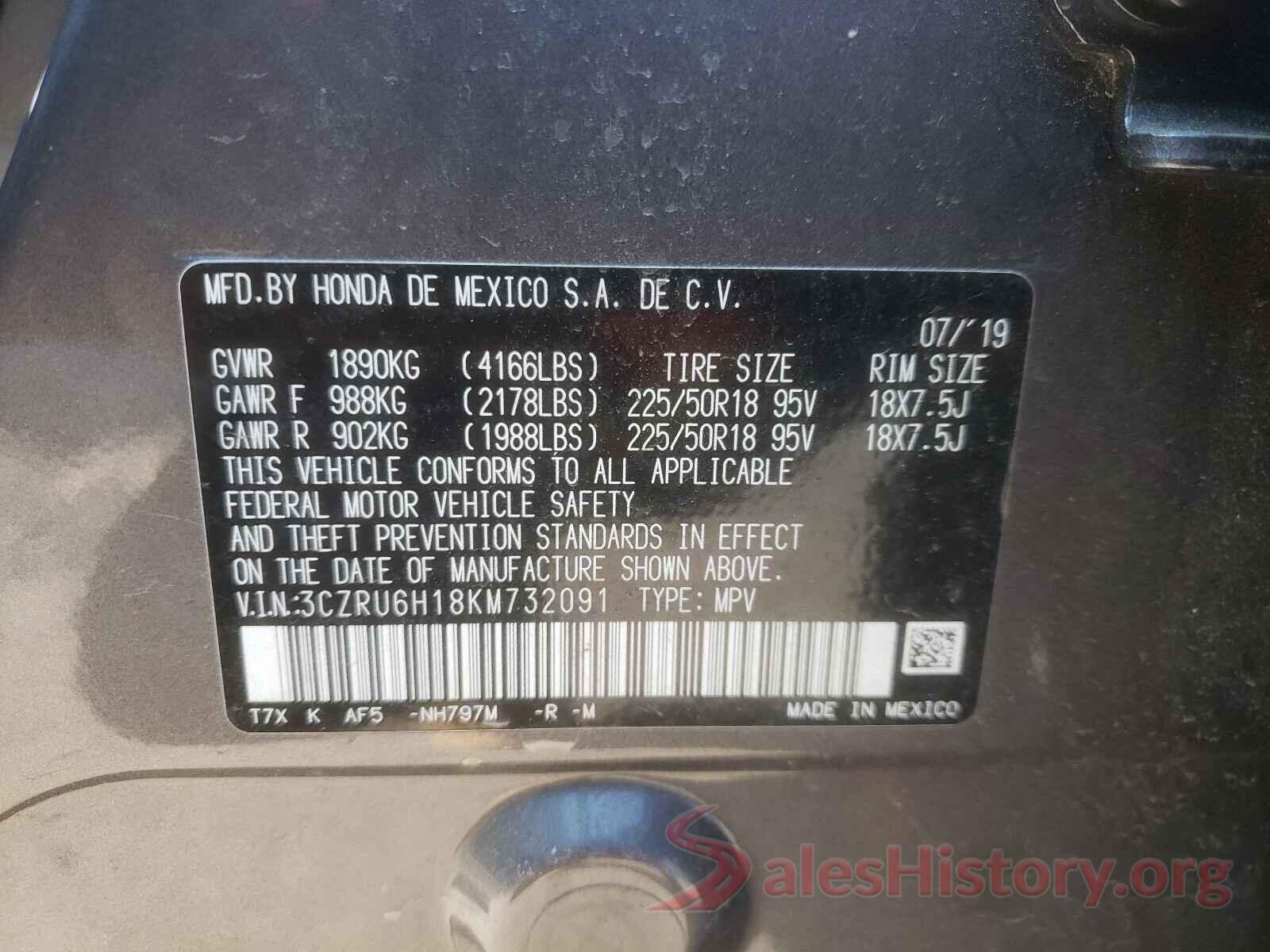 3CZRU6H18KM732091 2019 HONDA HR-V