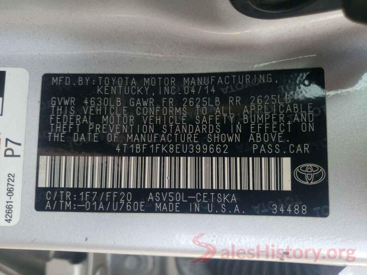 4T1BF1FK8EU399662 2014 TOYOTA CAMRY