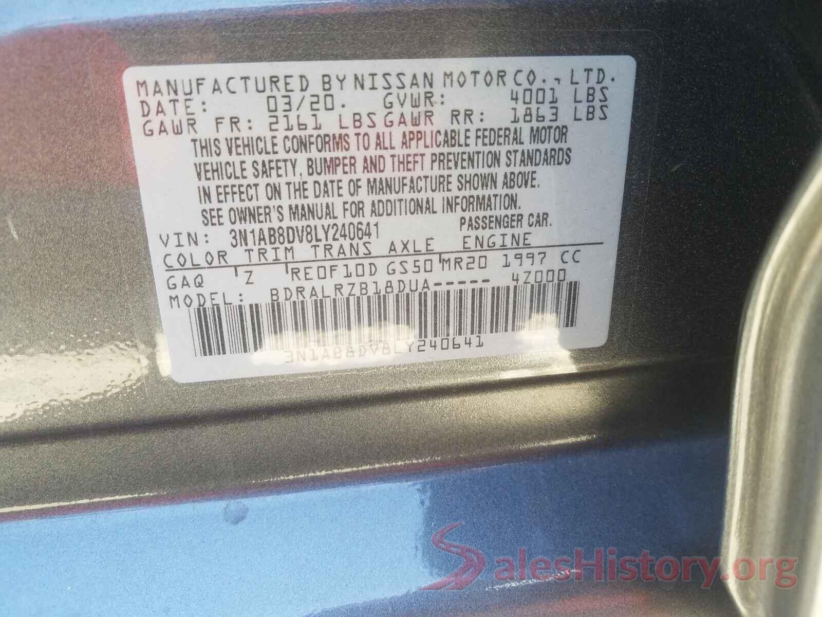 3N1AB8DV8LY240641 2020 NISSAN SENTRA