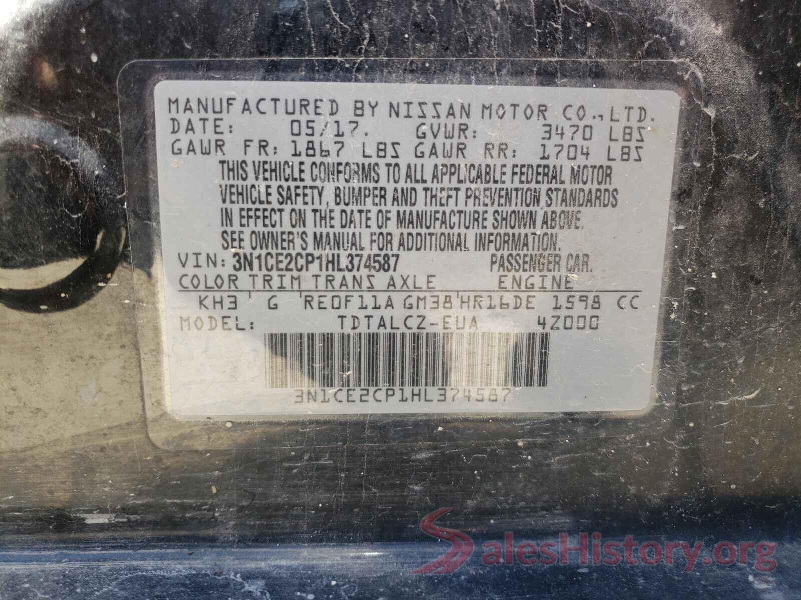 3N1CE2CP1HL374587 2017 NISSAN VERSA