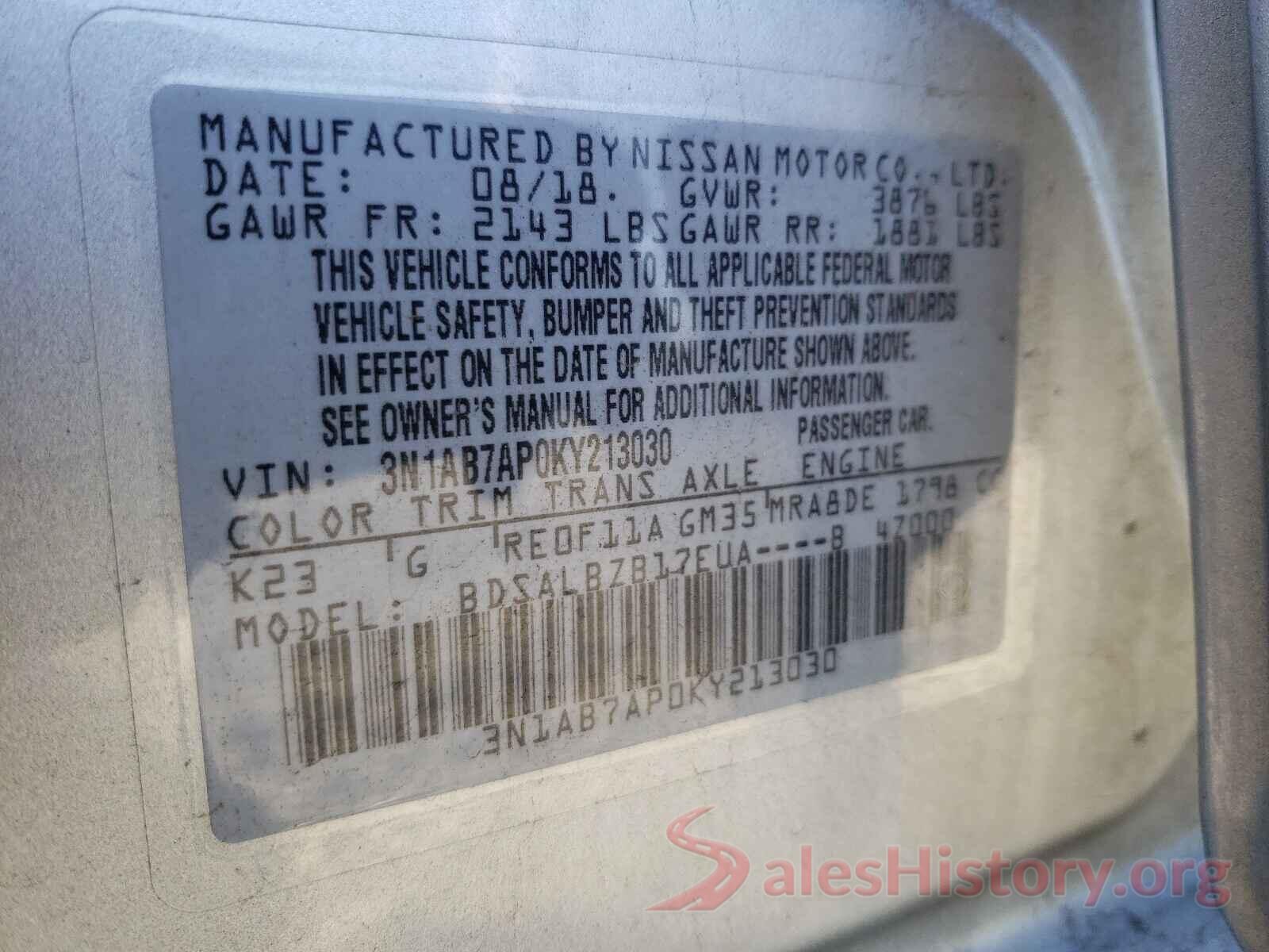 3N1AB7AP0KY213030 2019 NISSAN SENTRA