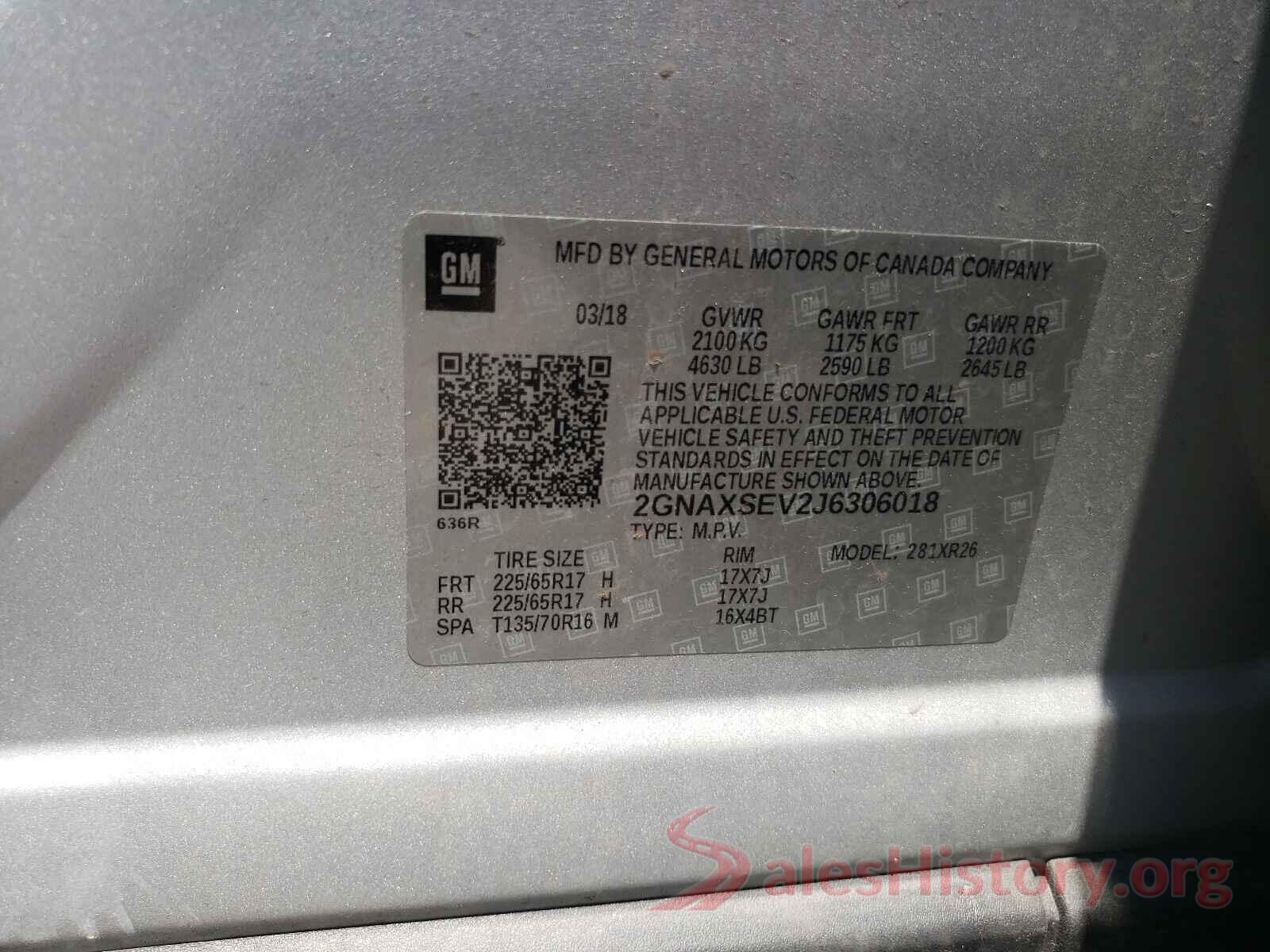 2GNAXSEV2J6306018 2018 CHEVROLET EQUINOX