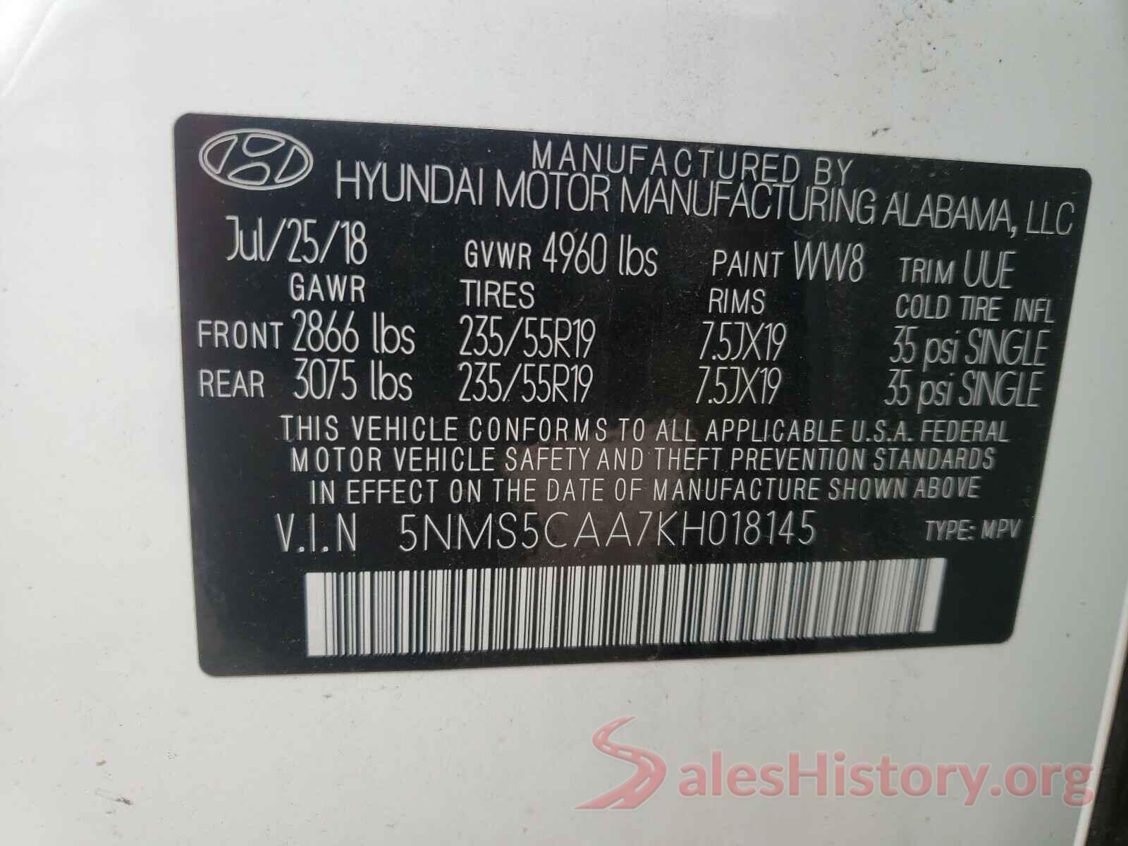 5NMS5CAA7KH018145 2019 HYUNDAI SANTA FE