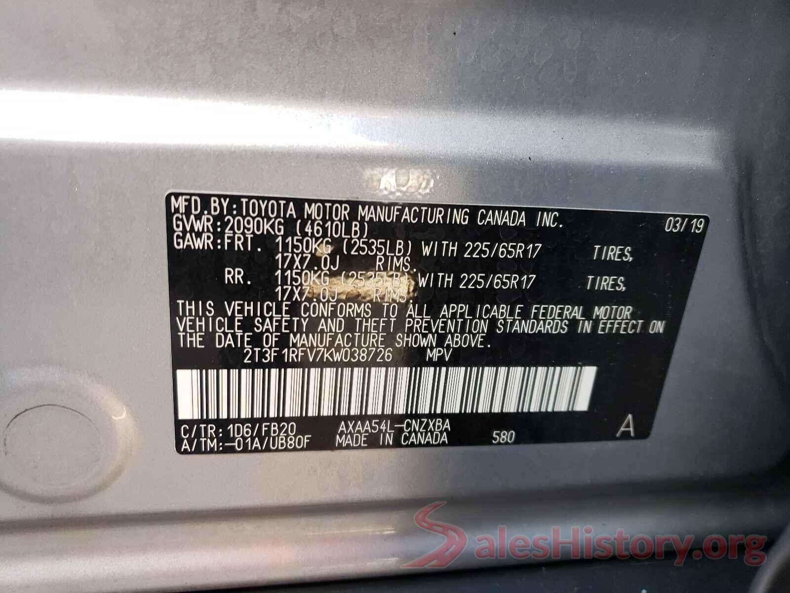 2T3F1RFV7KW038726 2019 TOYOTA RAV4