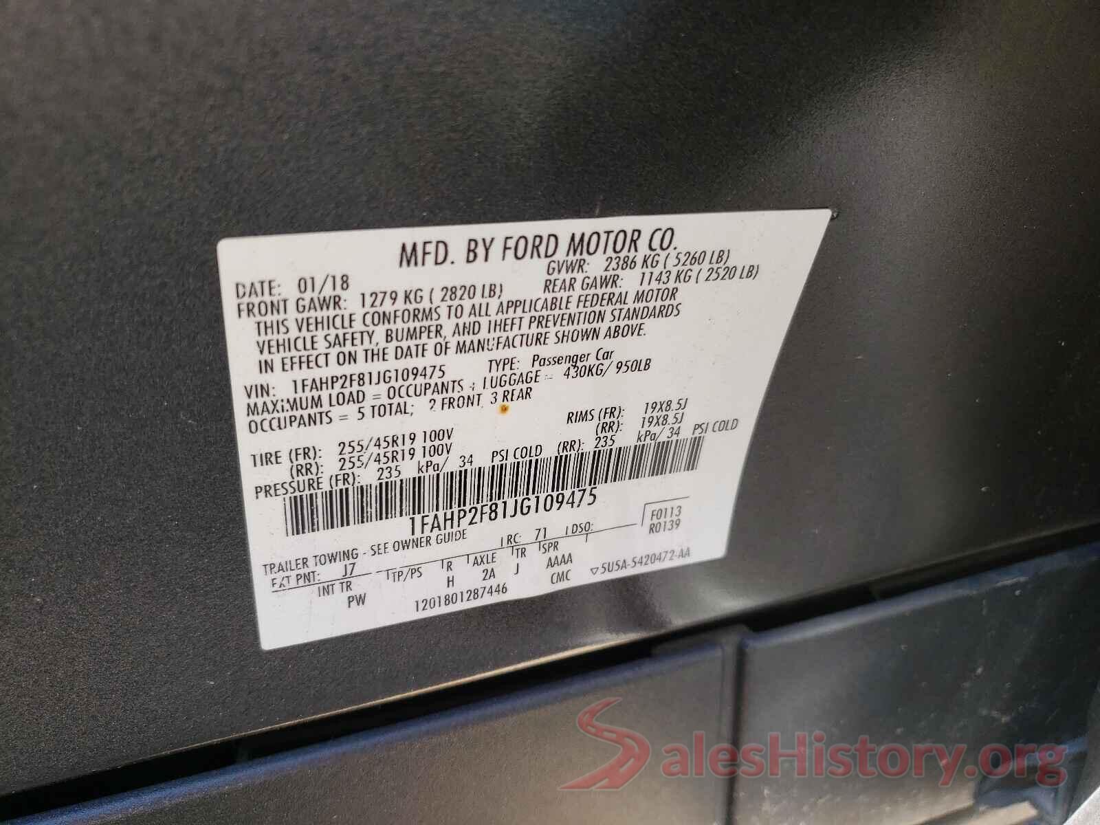 1FAHP2F81JG109475 2018 FORD TAURUS