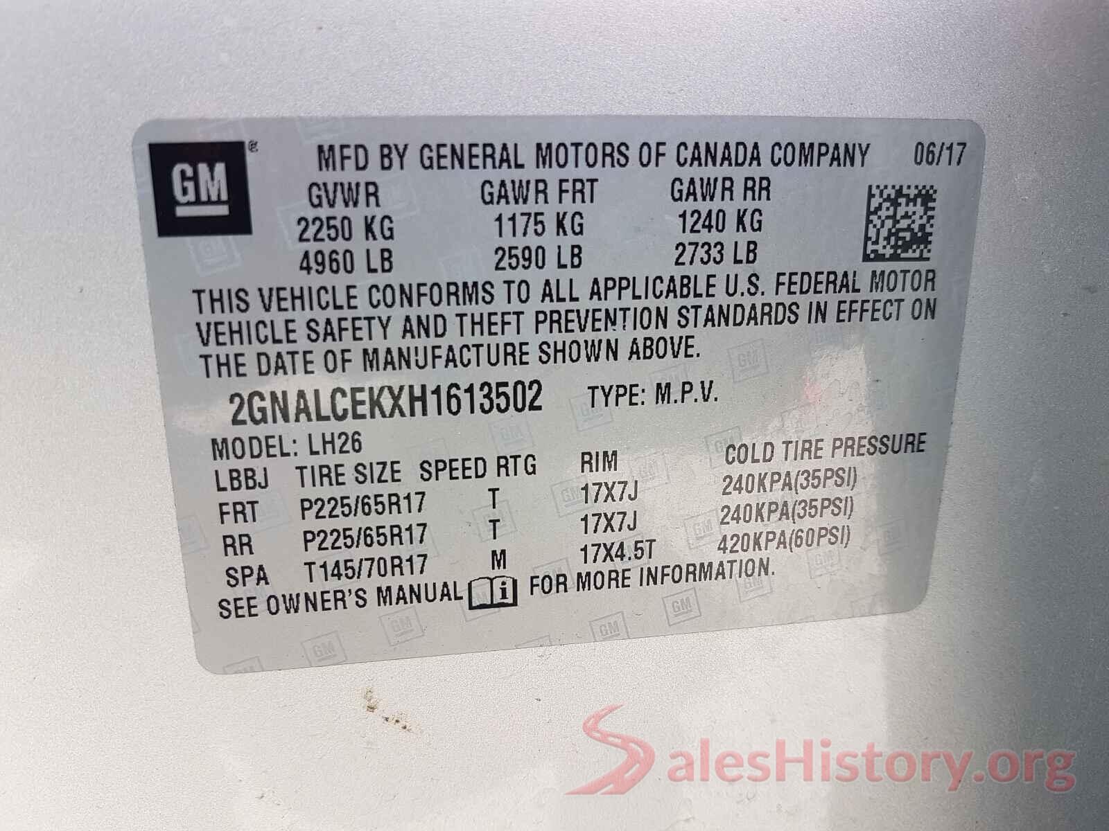 2GNALCEKXH1613502 2017 CHEVROLET EQUINOX