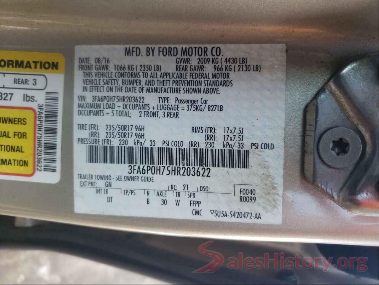 3FA6P0H75HR203622 2017 FORD FUSION