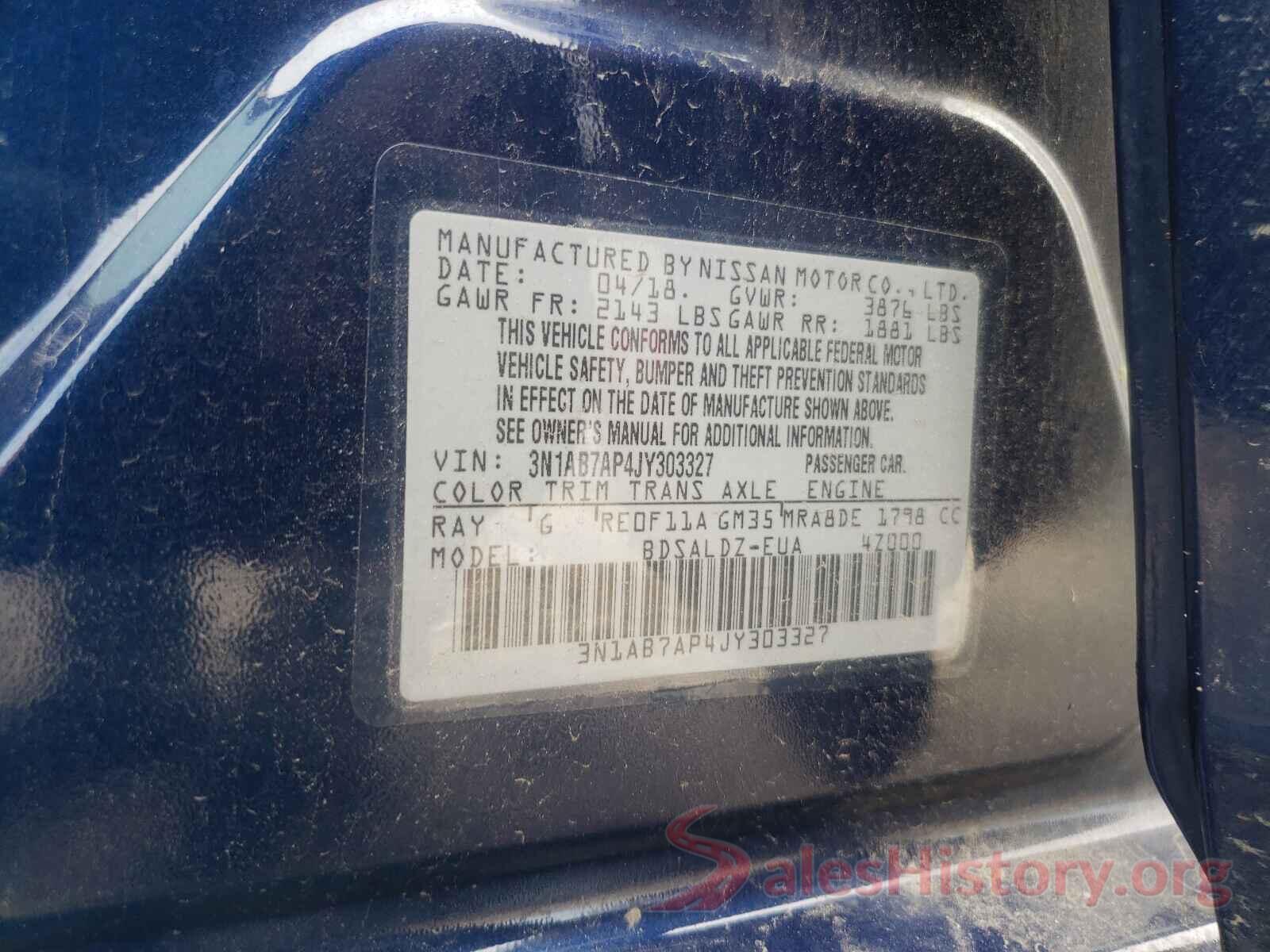 3N1AB7AP4JY303327 2018 NISSAN SENTRA