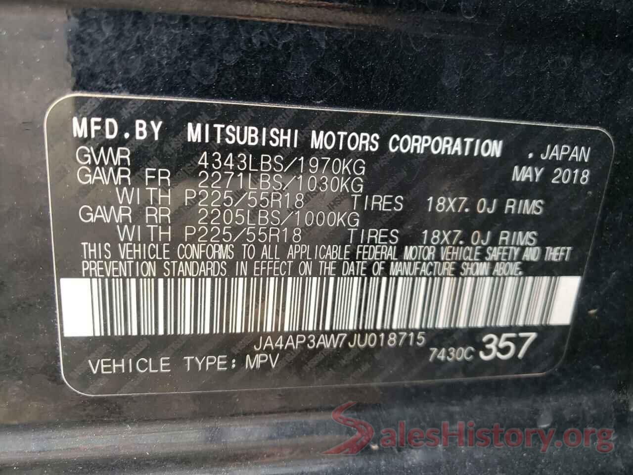 JA4AP3AW7JU018715 2018 MITSUBISHI OUTLANDER