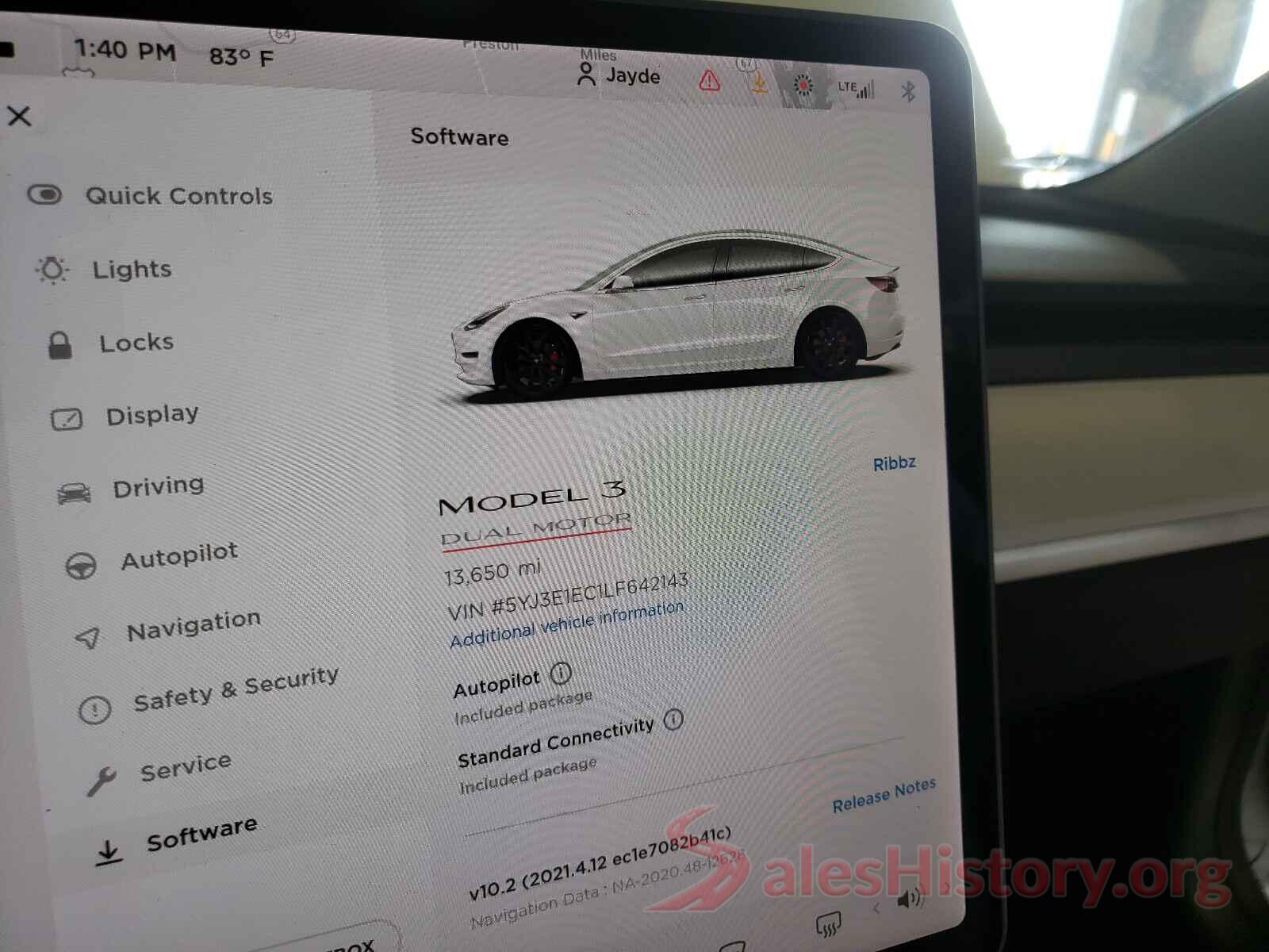 5YJ3E1EC1LF642143 2020 TESLA MODEL 3