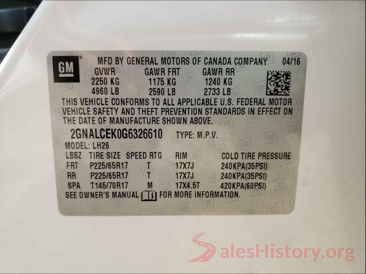 2GNALCEK0G6326610 2016 CHEVROLET EQUINOX