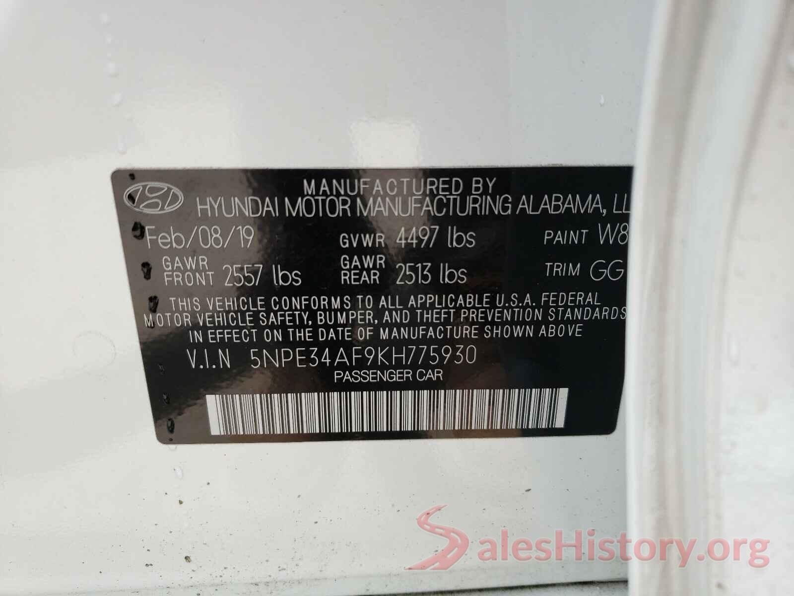 5NPE34AF9KH775930 2019 HYUNDAI SONATA