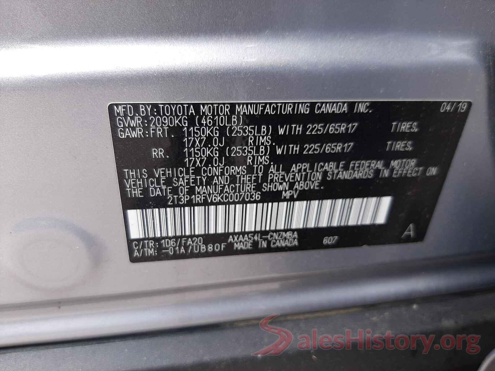 2T3P1RFV6KC007036 2019 TOYOTA RAV4