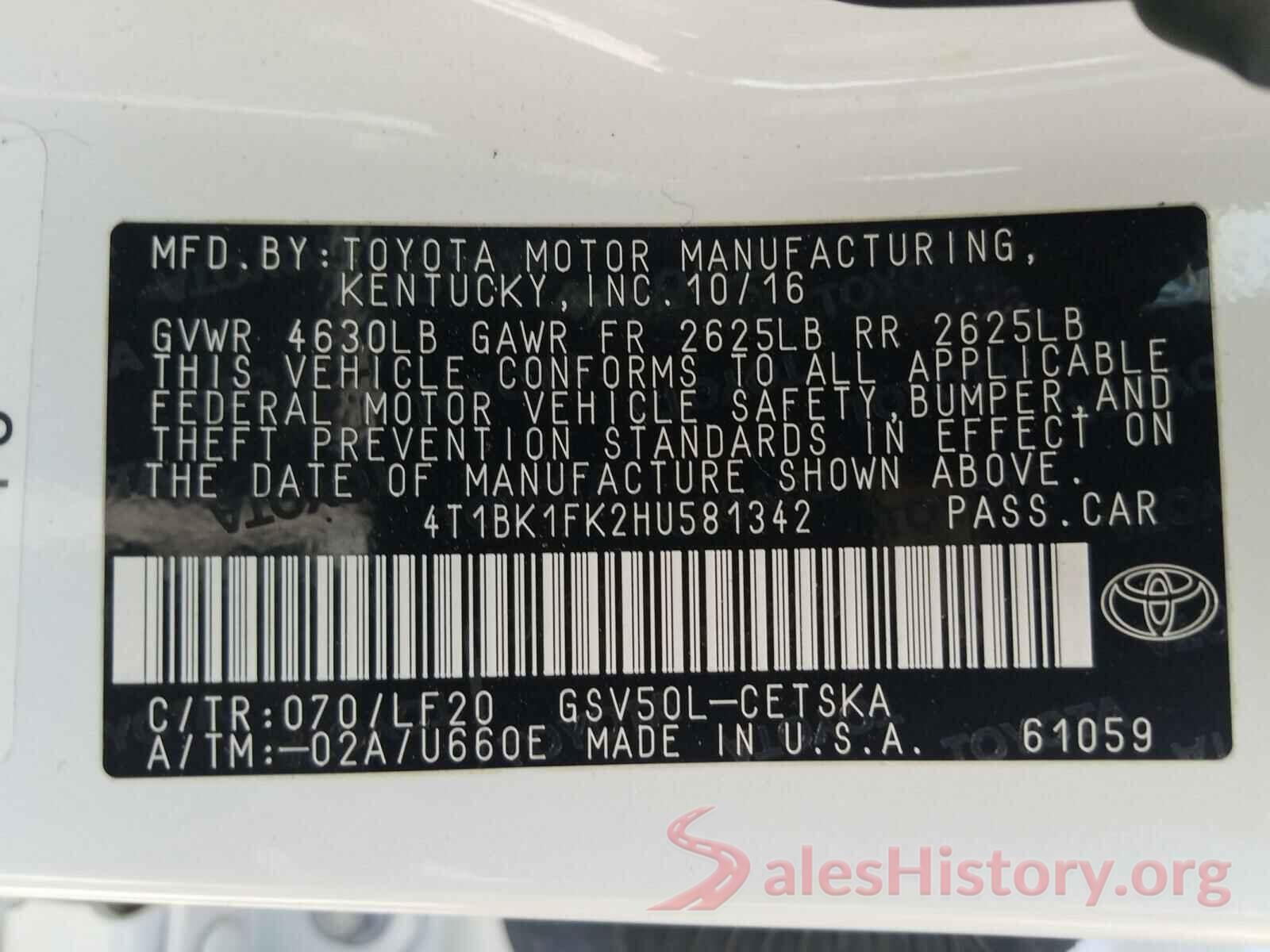 4T1BK1FK2HU581342 2017 TOYOTA CAMRY