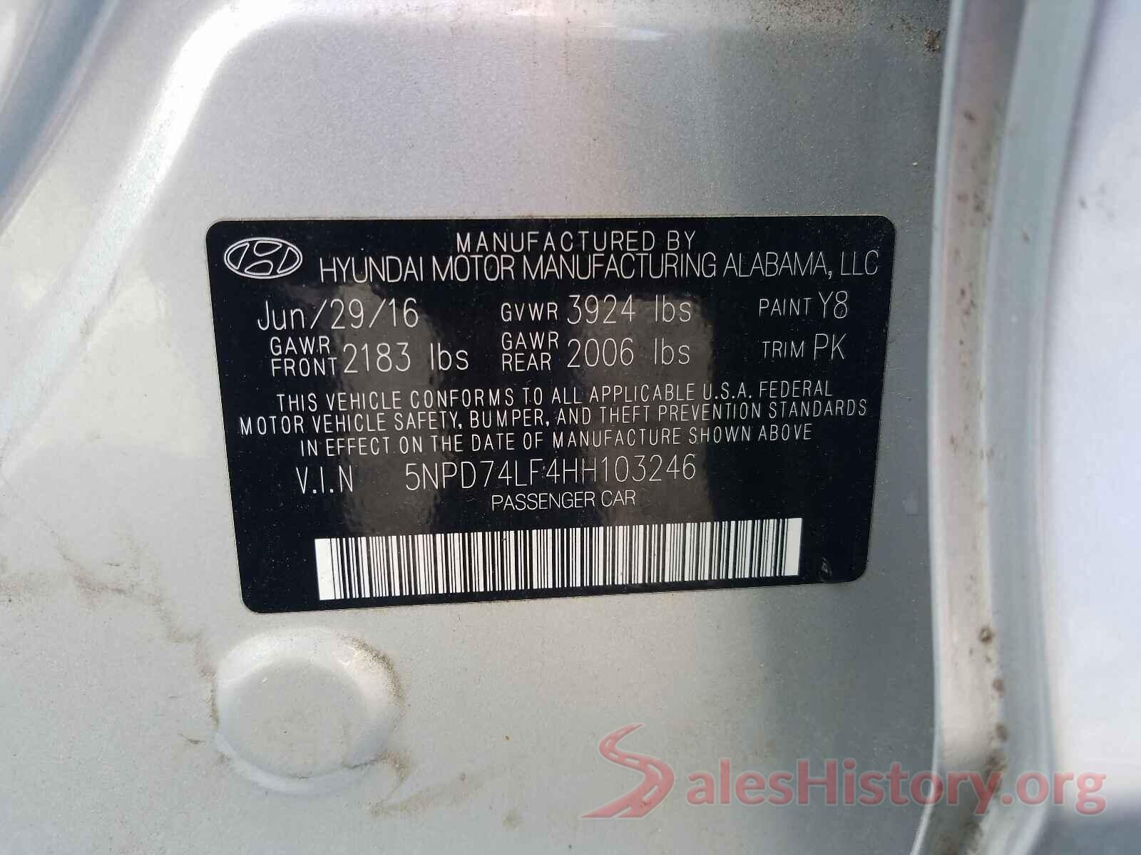 5NPD74LF4HH103246 2017 HYUNDAI ELANTRA