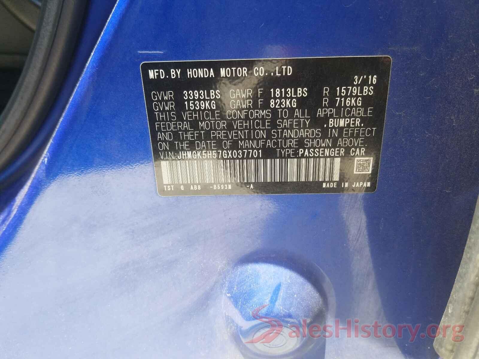 JHMGK5H57GX037701 2016 HONDA FIT