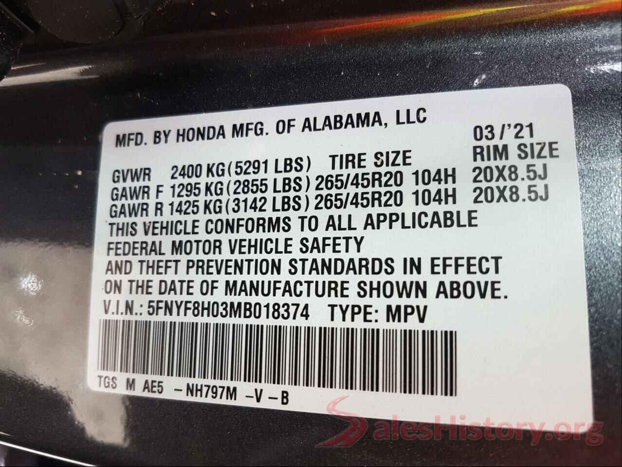 5FNYF8H03MB018374 2021 HONDA PASSPORT