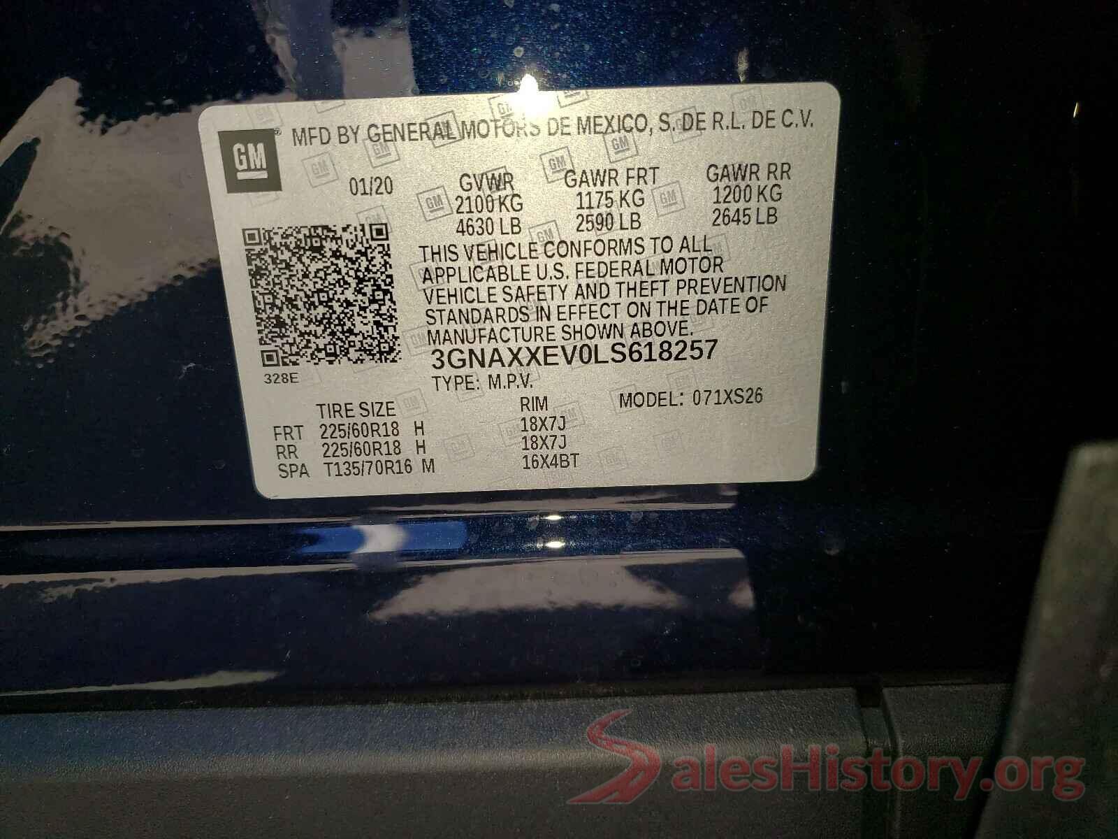 3GNAXXEV0LS618257 2020 CHEVROLET EQUINOX