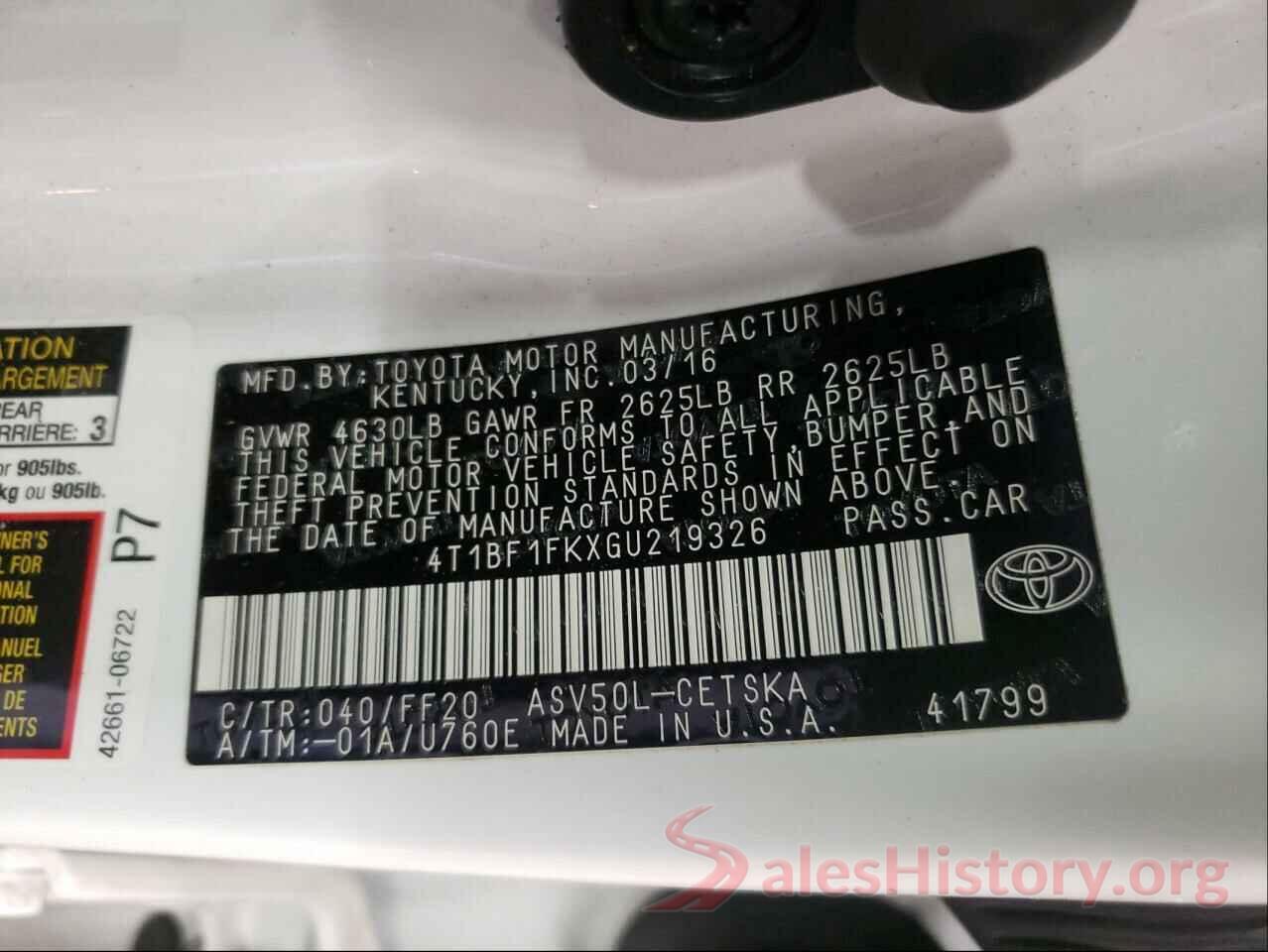 4T1BF1FKXGU219326 2016 TOYOTA CAMRY