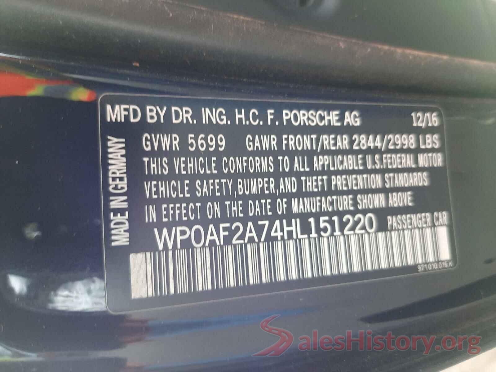 WP0AF2A74HL151220 2017 PORSCHE PANAMERA