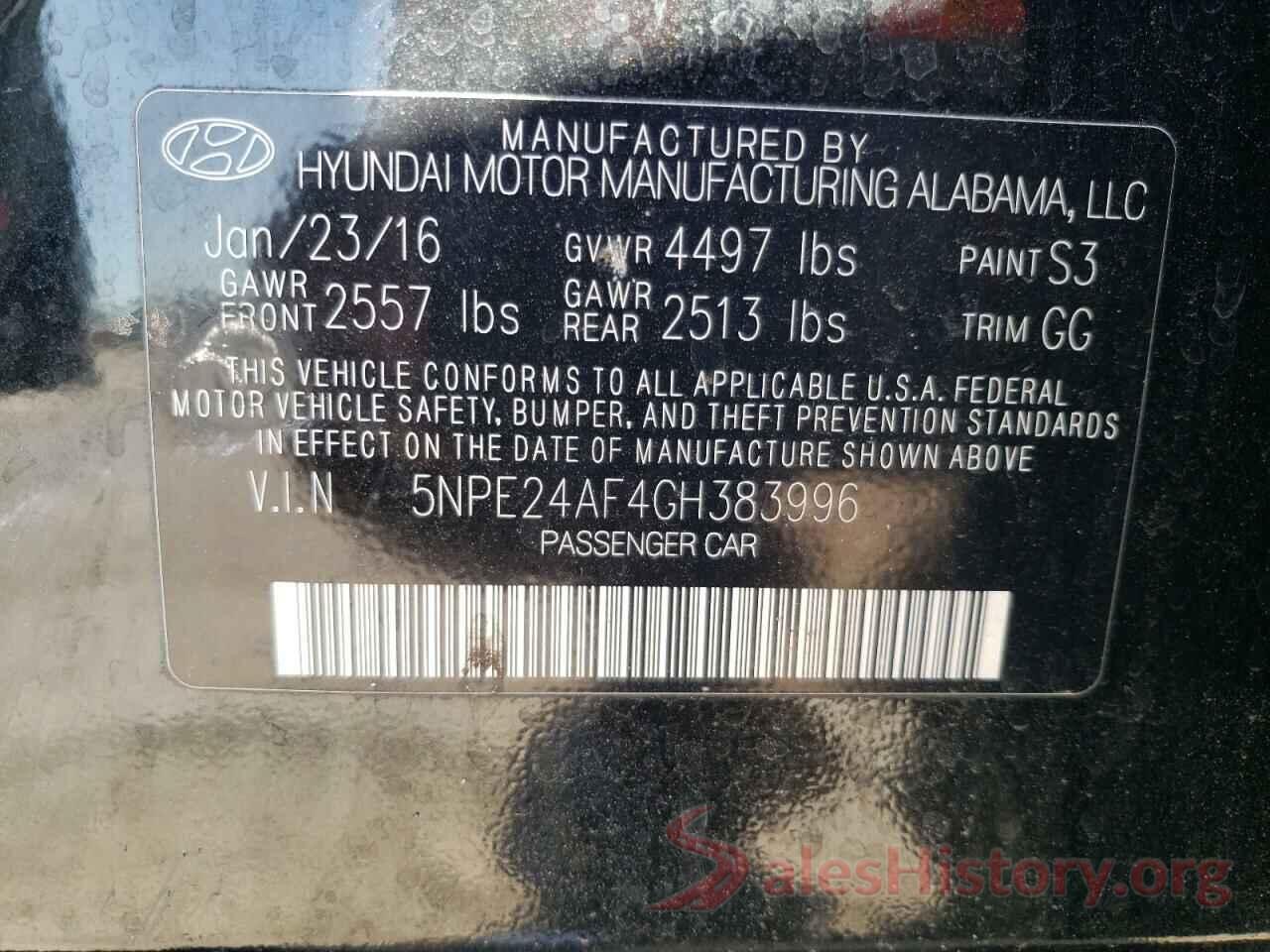 5NPE24AF4GH383996 2016 HYUNDAI SONATA