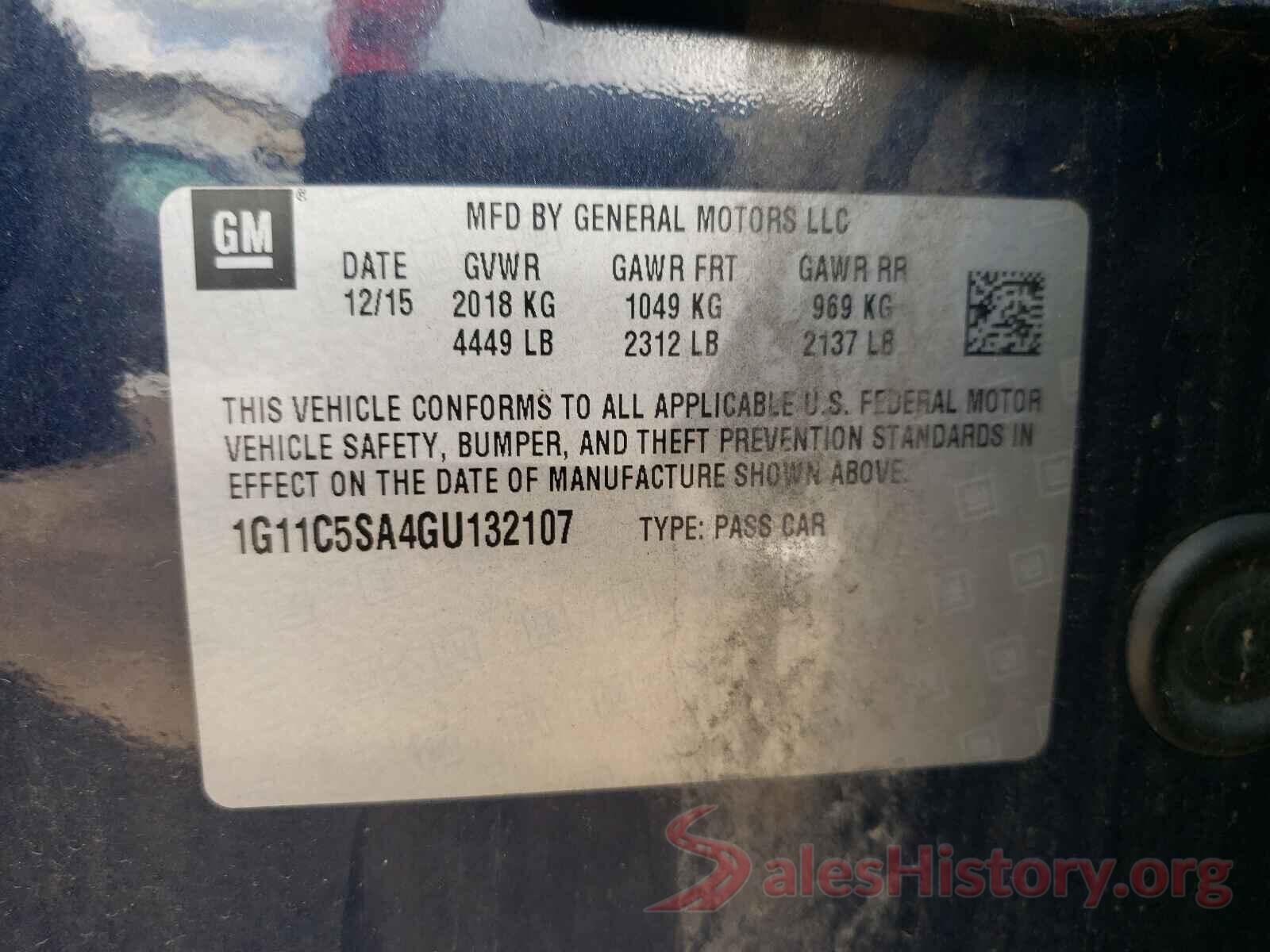 1G11C5SA4GU132107 2016 CHEVROLET MALIBU