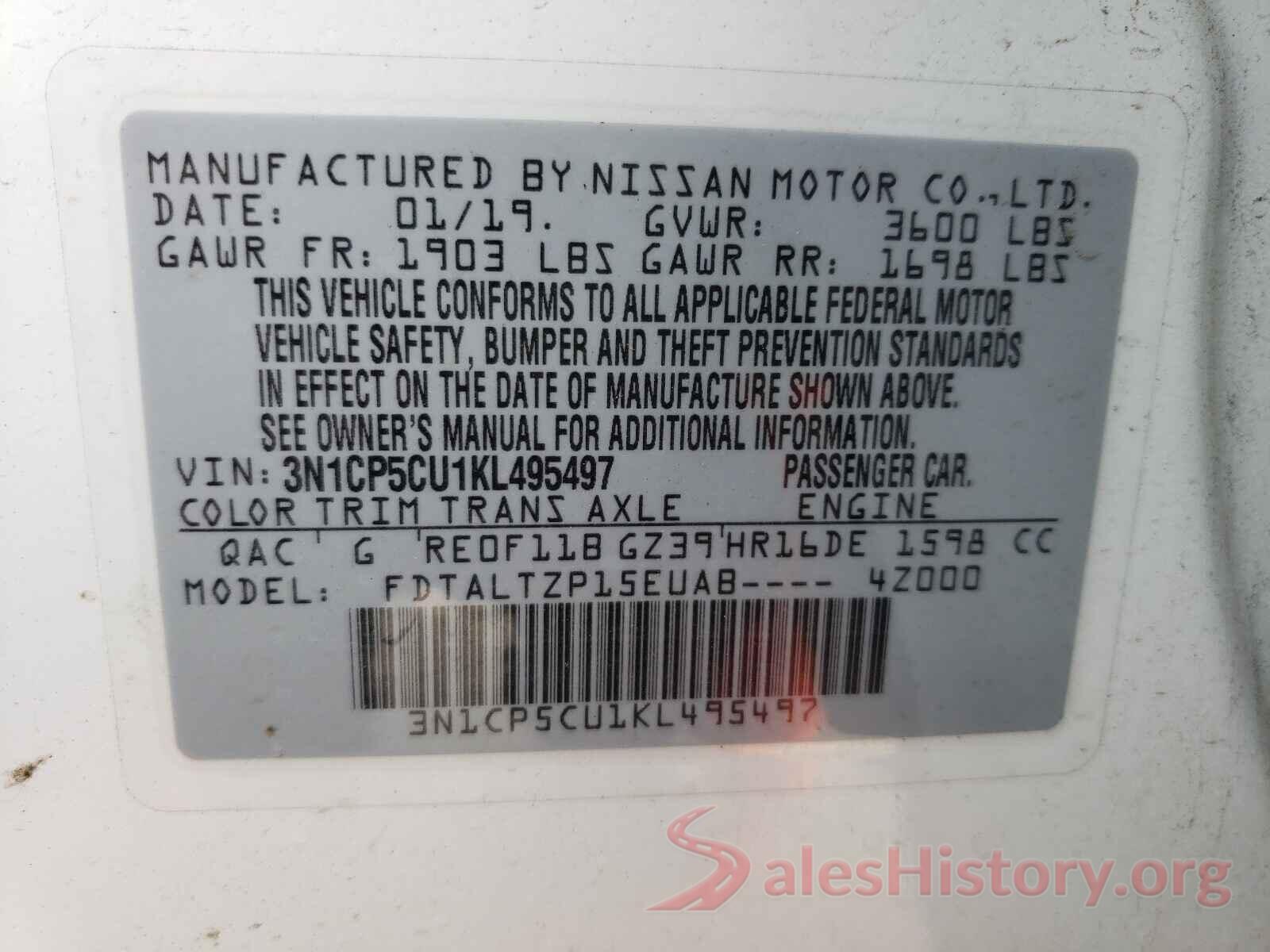 3N1CP5CU1KL495497 2019 NISSAN KICKS