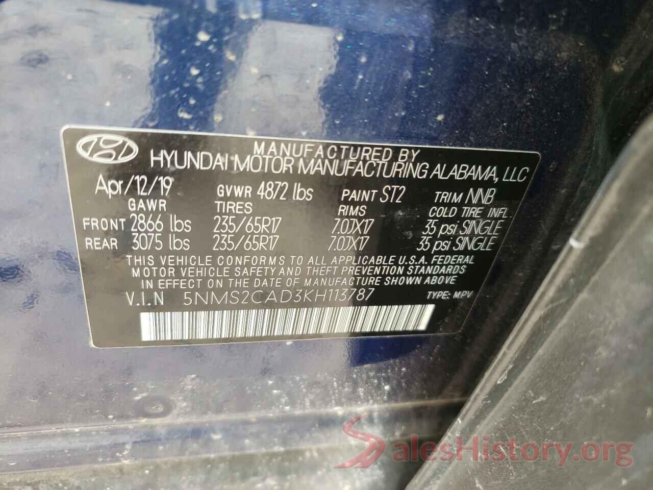 5NMS2CAD3KH113787 2019 HYUNDAI SANTA FE